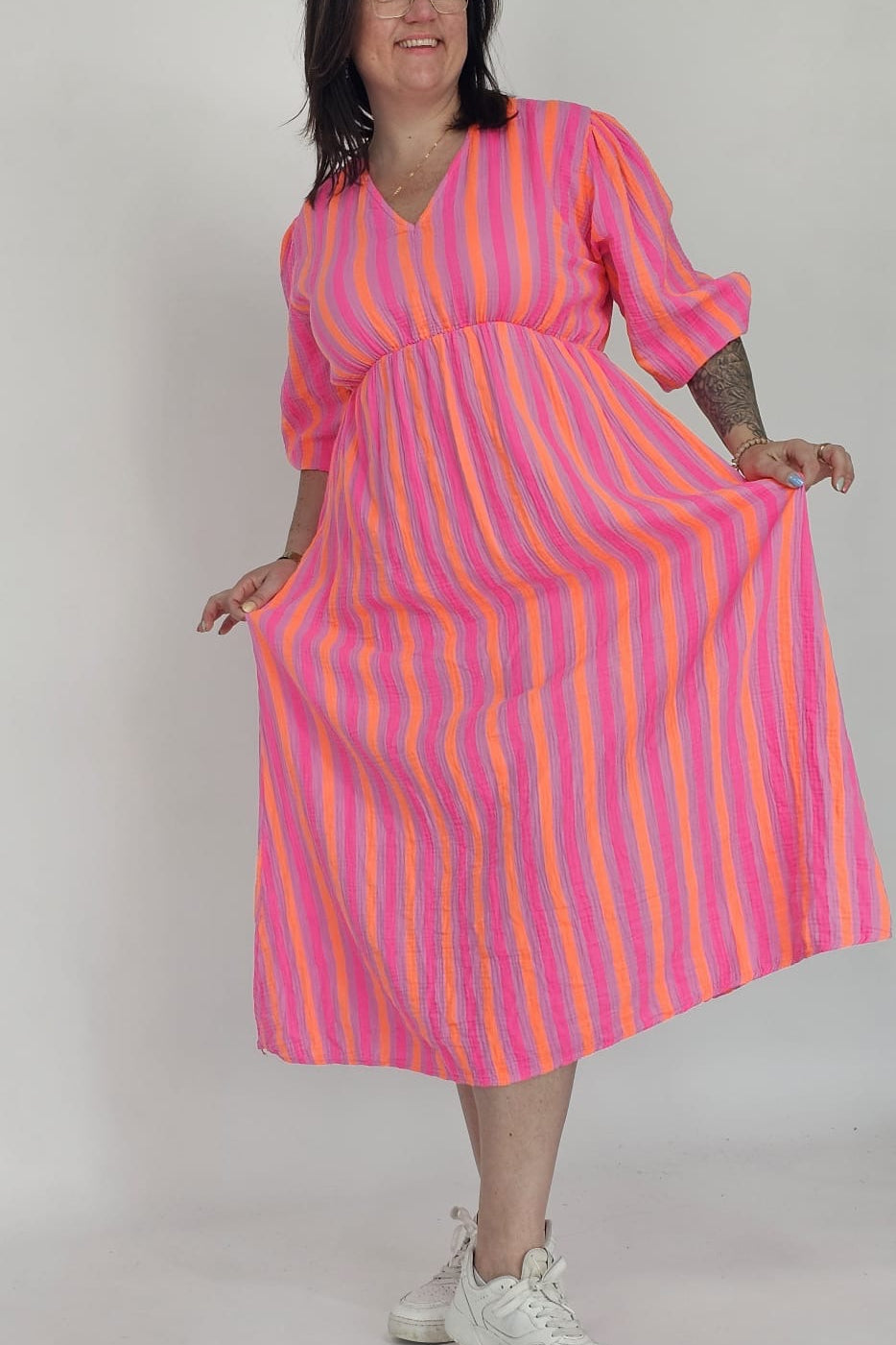 KATOENEN MAXI JURK STREEP - 2008