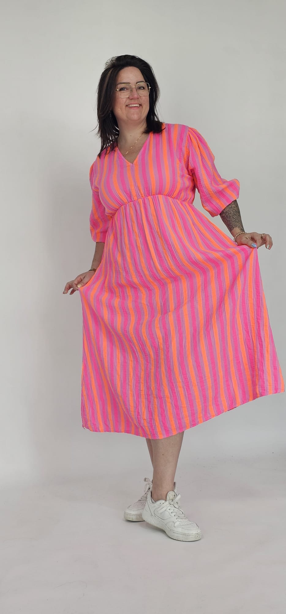 KATOENEN MAXI JURK STREEP - 2008