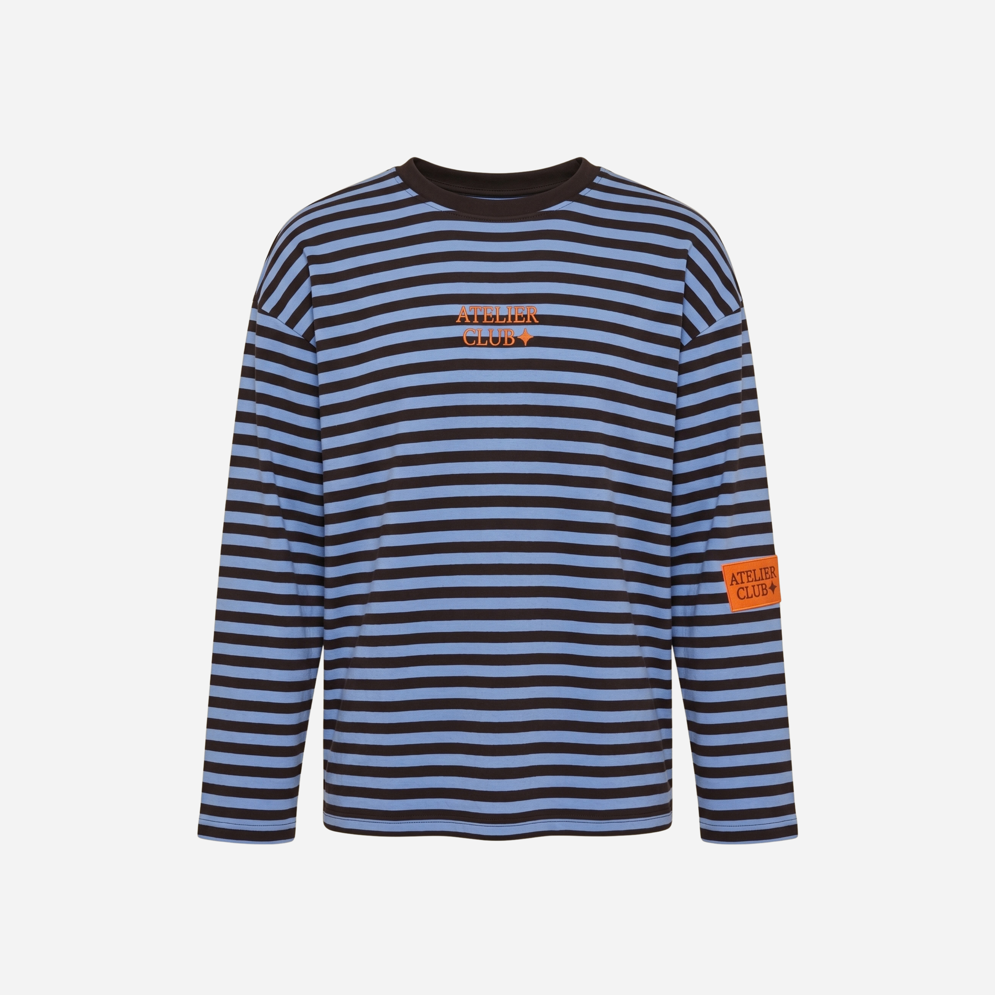 ATELIER CLUB STREEP SWEATER ESPRESSO/BLAUW