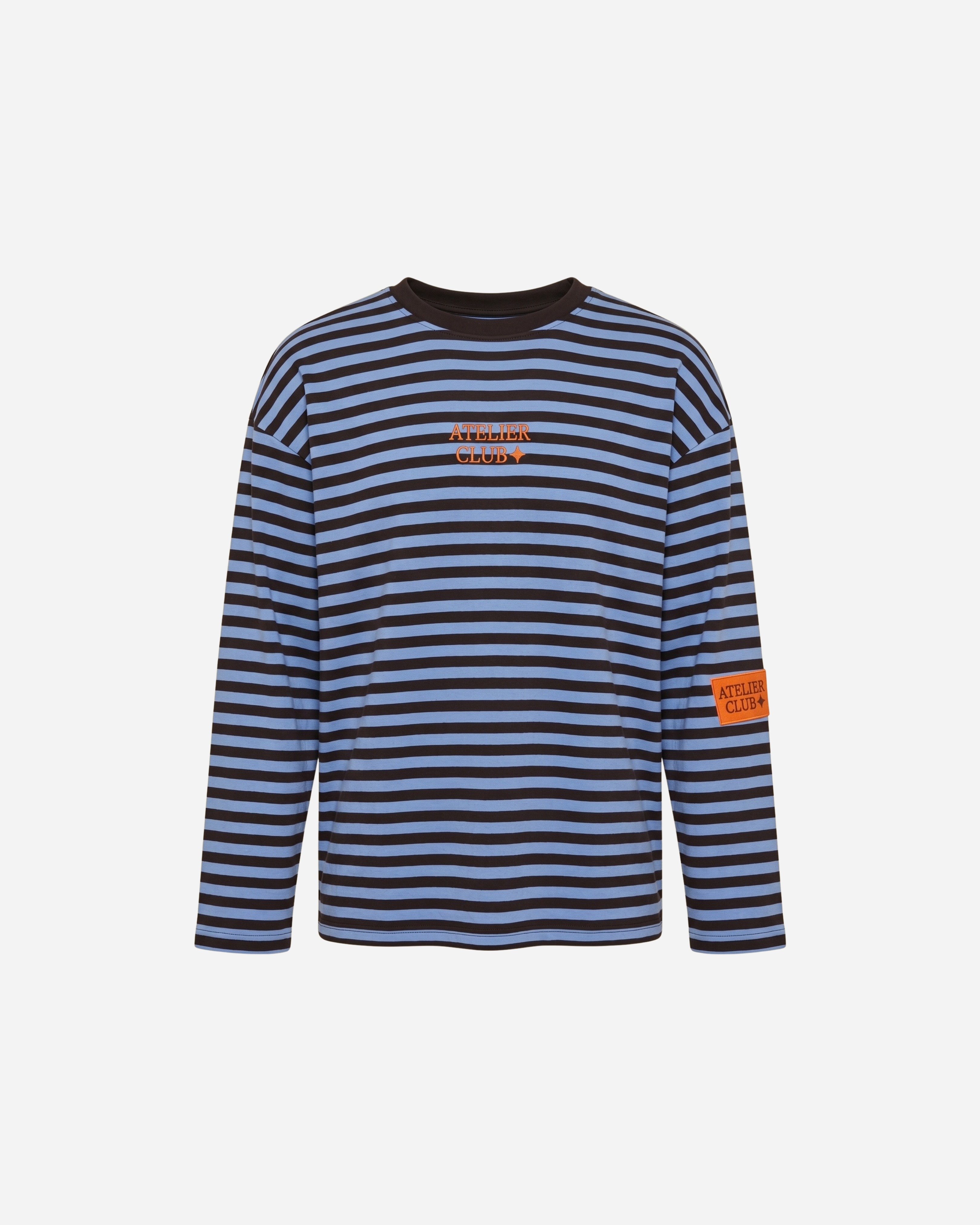 ATELIER CLUB STREEP SWEATER ESPRESSO/BLAUW