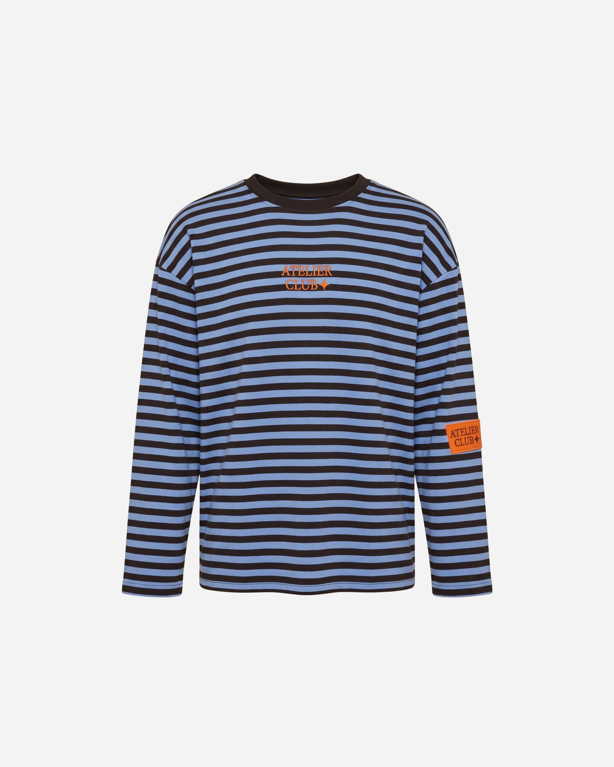 ATELIER CLUB STREEP SWEATER ESPRESSO/BLAUW