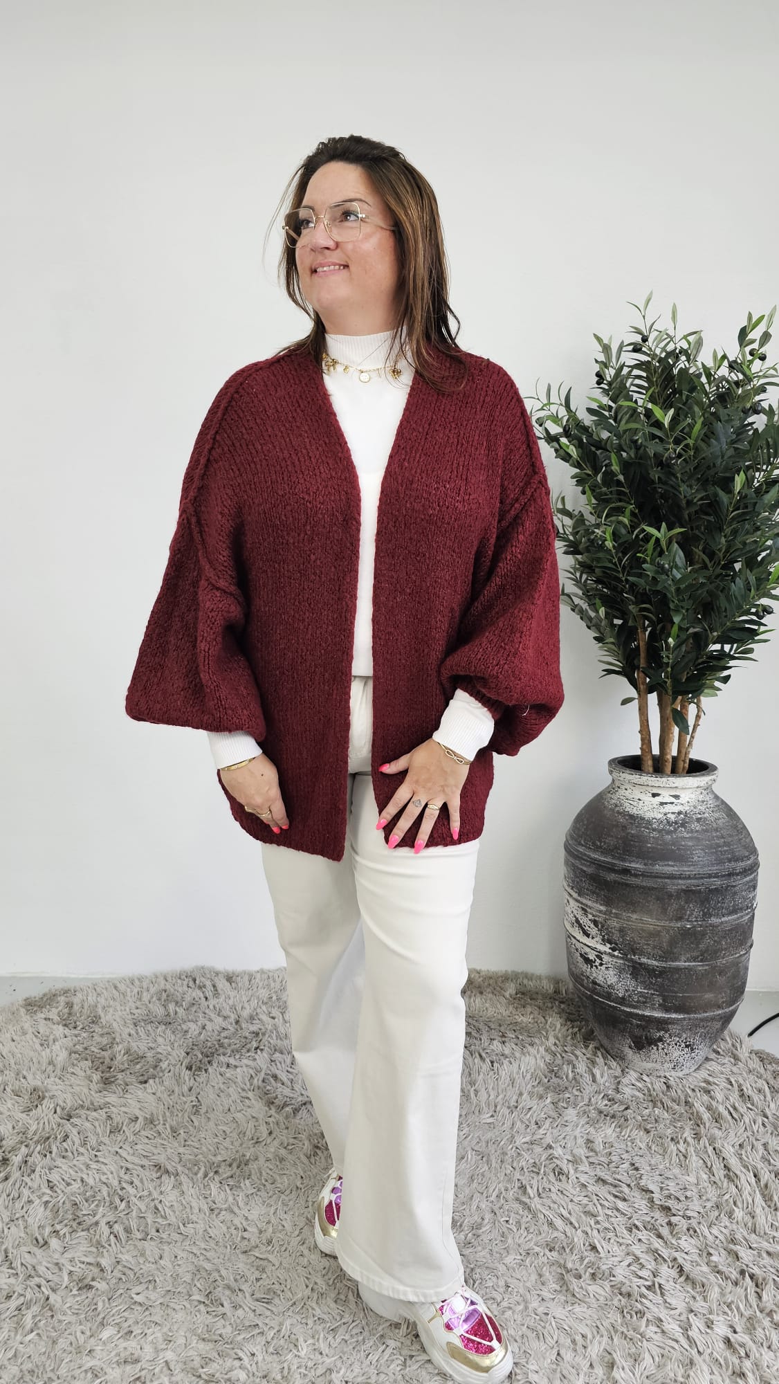 VEST MET BALLON MOUW BORDEAUX