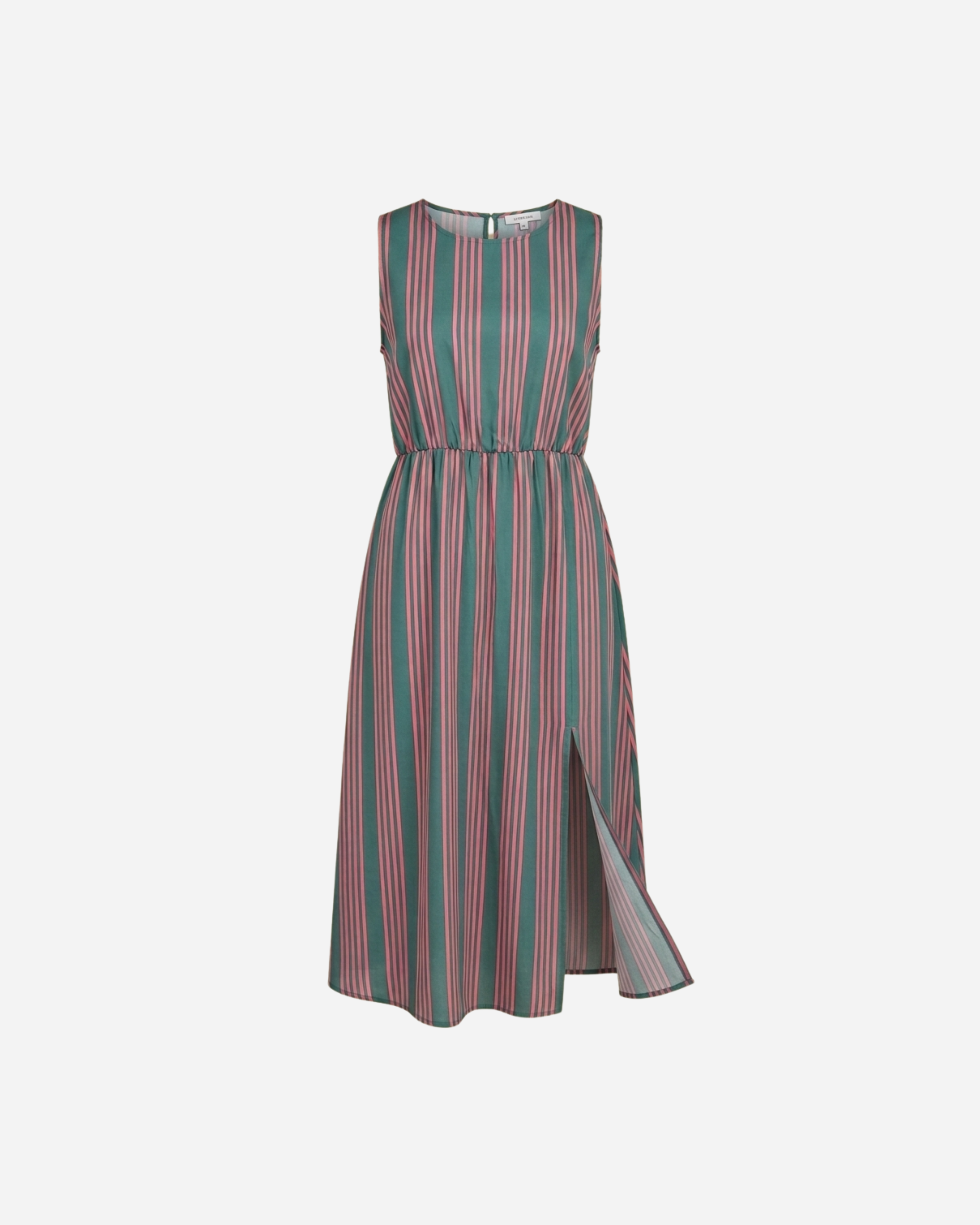 STREEPJES JURK MOUWLOOS GROEN/ROZE
