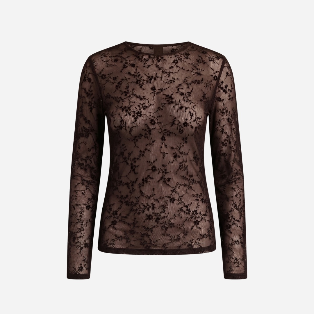 LACE TOP FLOWERS ESPRESSO
