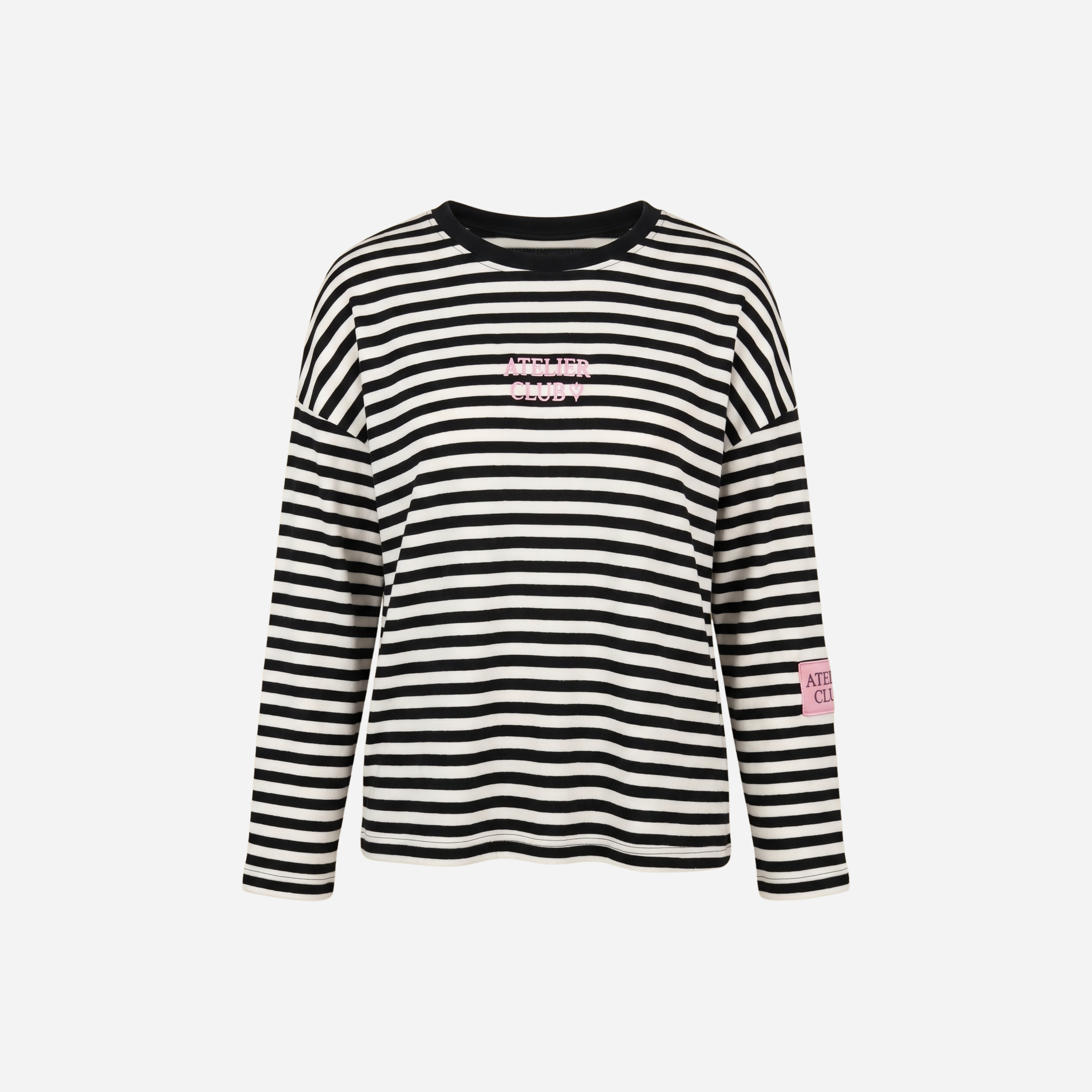 ATELIER CLUB STREEP SWEATER ZWART/OFFWHITE