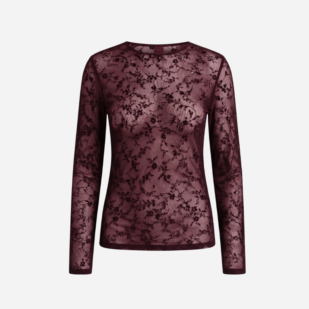 LACE TOP FLOWERS BURGUNDY