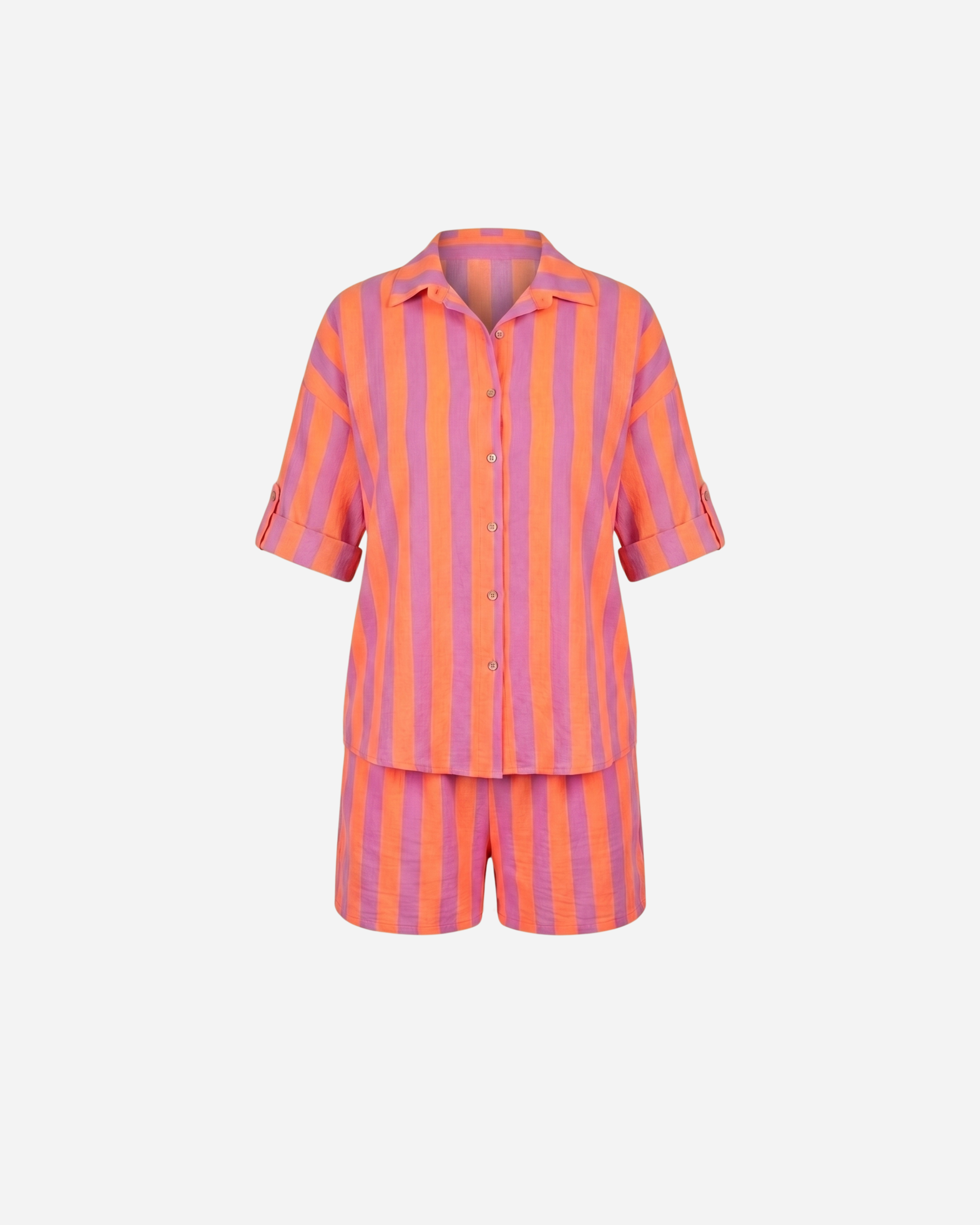 KATOENEN MOUSSELINE STREEP SET ORANJE/ROZE