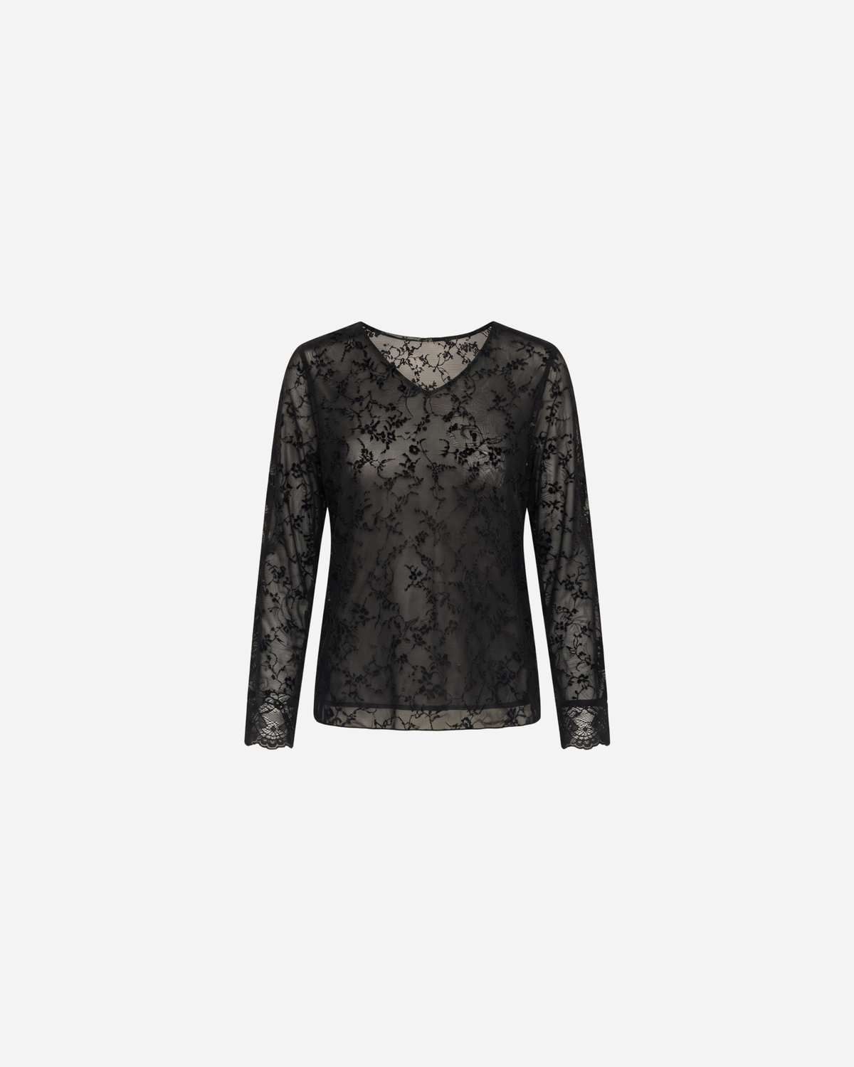 MESH TOP FLOWERS V-HALS ZWART