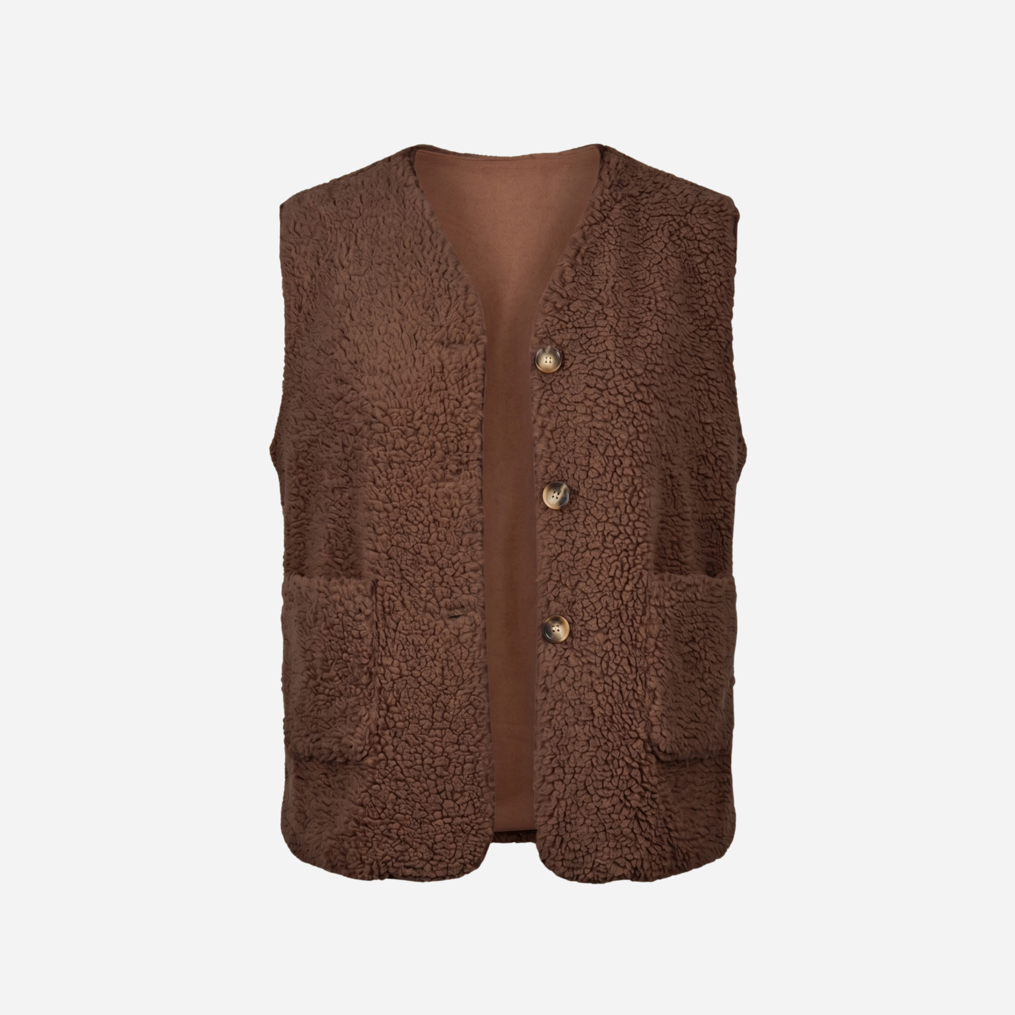 TEDDY GILET MET ZAKKEN BRUIN