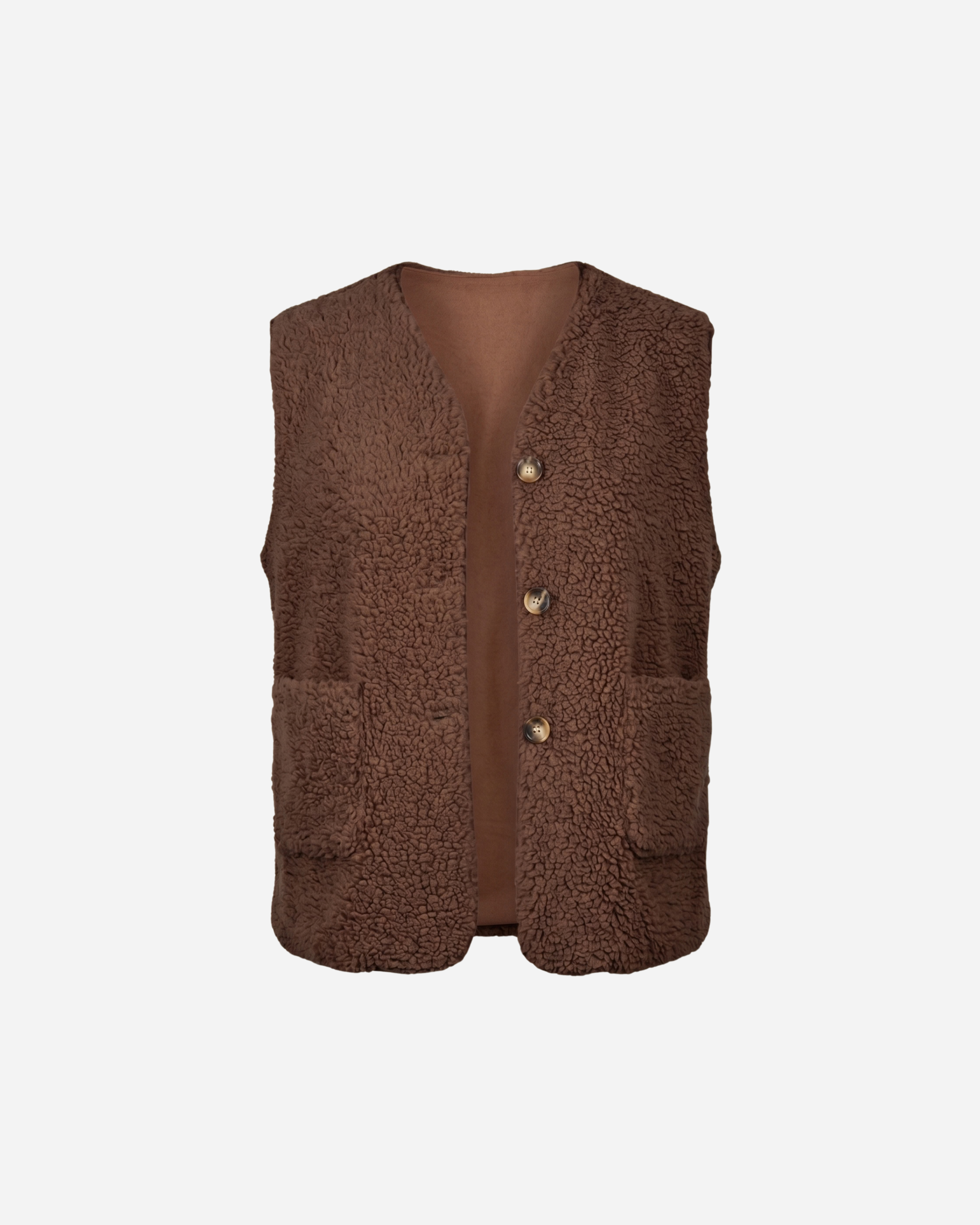 TEDDY GILET MET ZAKKEN BRUIN