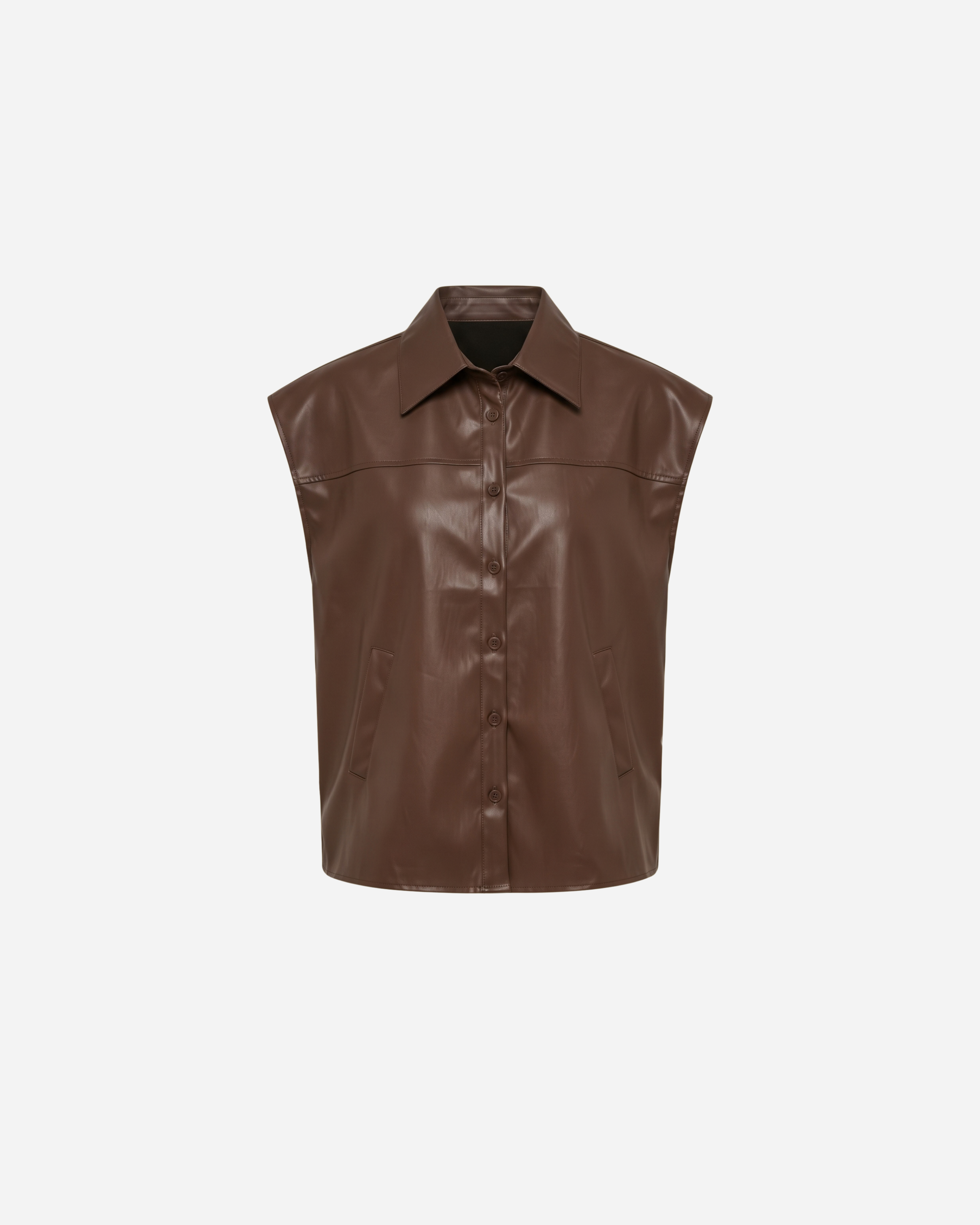 LEATHER LOOK GILET ESPRESSO