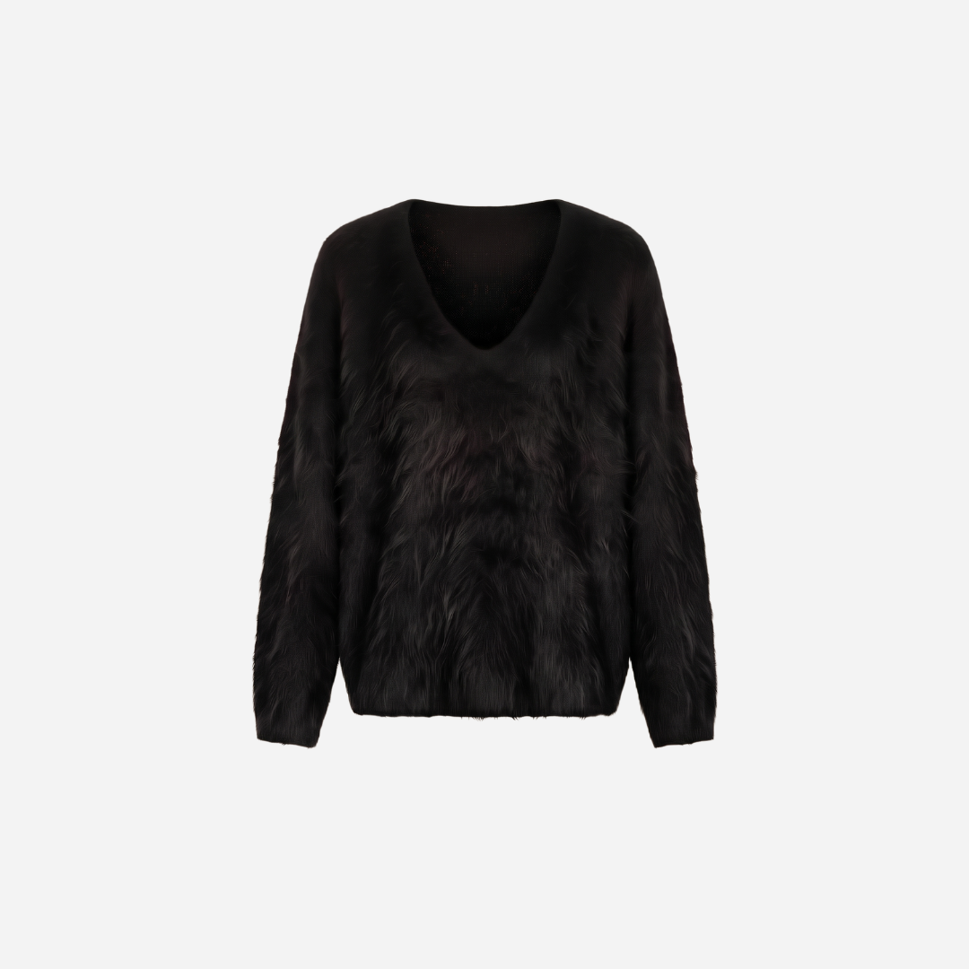 ZACHTE FLUFFY V-HALS TRUI ZWART