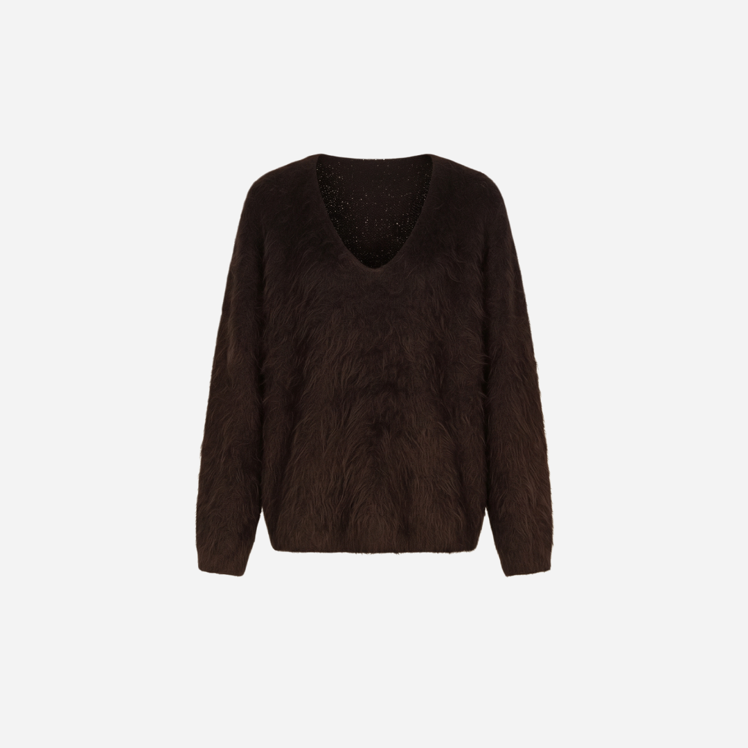 ZACHTE FLUFFY V-HALS TRUI ESPRESSO
