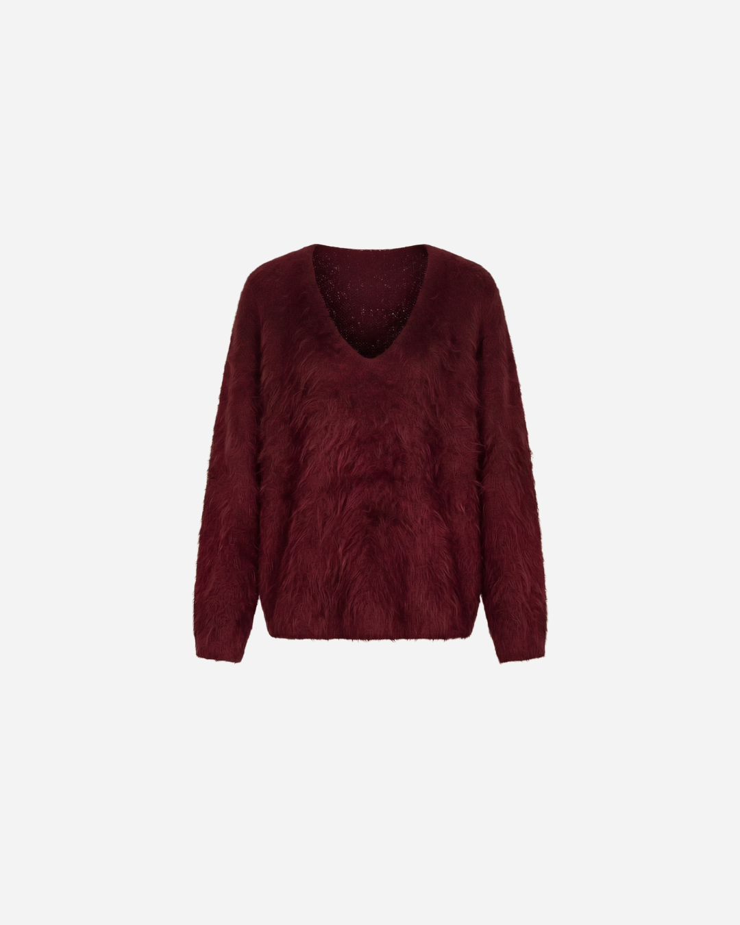 ZACHTE FLUFFY V-HALS TRUI BURGUNDY