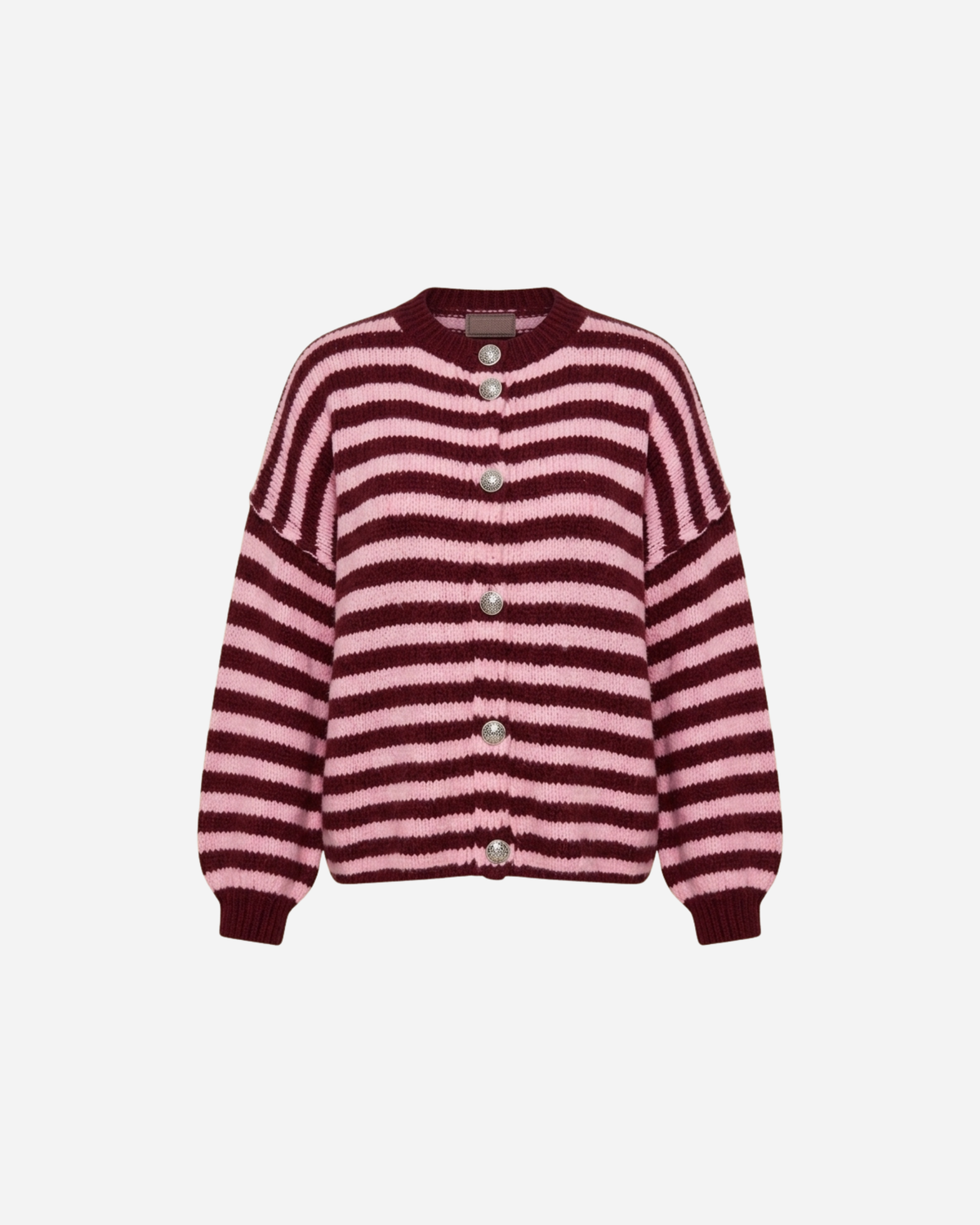 STREEP VEST MET SIERKNOPEN BORDEAUX/ROZE