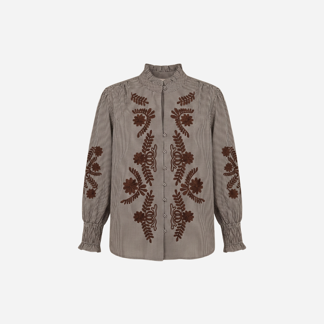 RUITJES BLOUSE MET BLOEMEN ESPRESSO