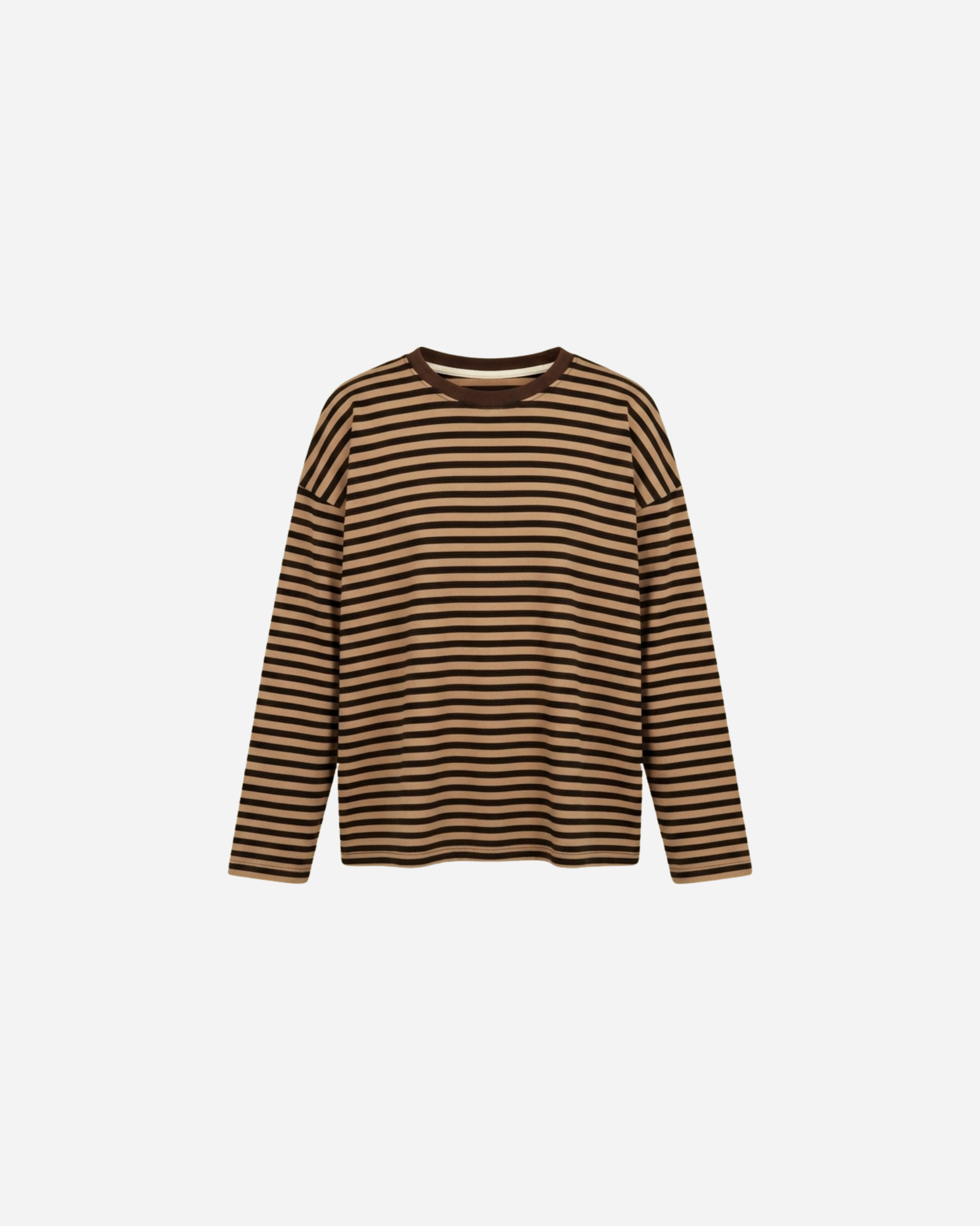 STREEP SHIRT LONGSLEEVE BEIGE/ESPRESSO