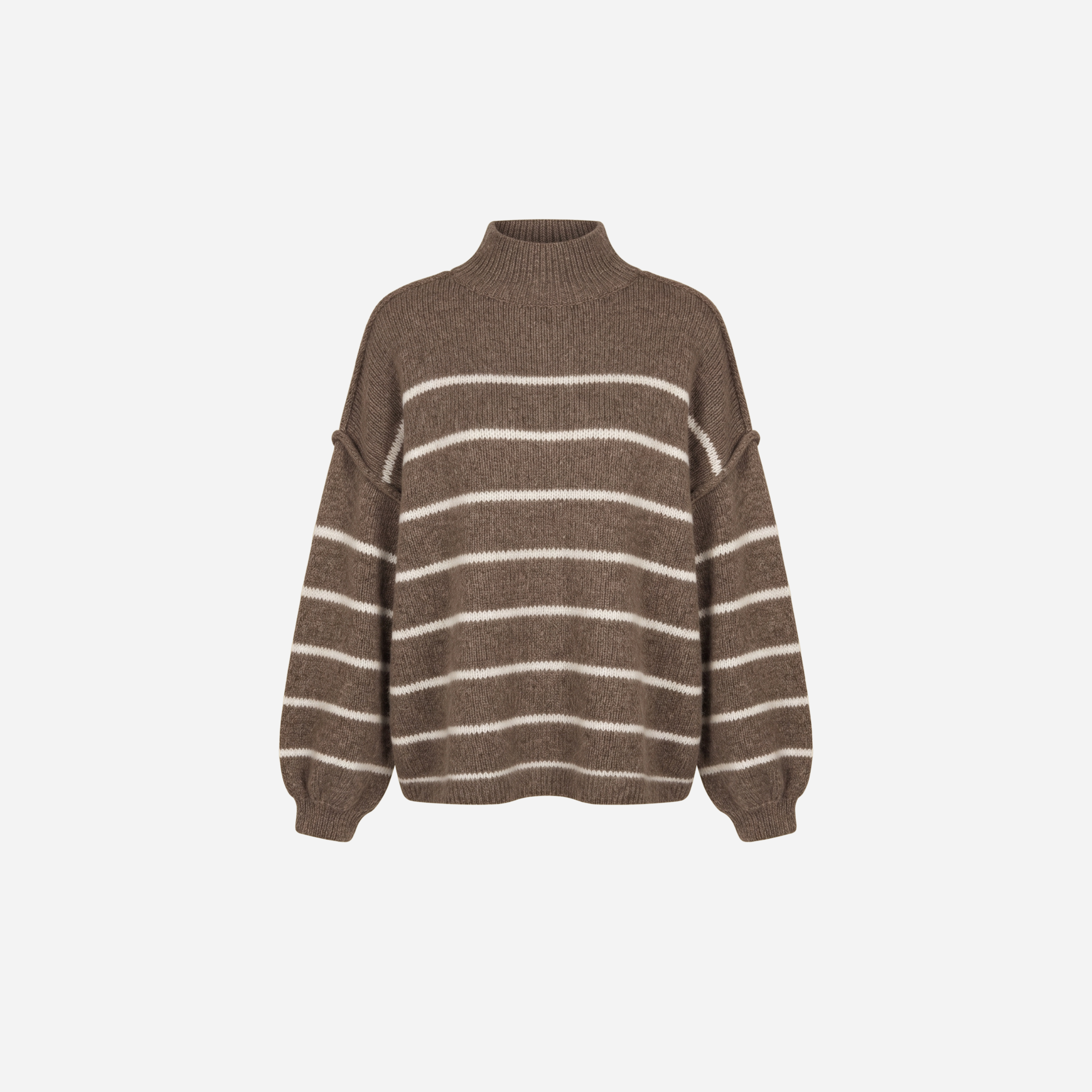 STREEP KNIT MET BALLONMOUW TAUPE