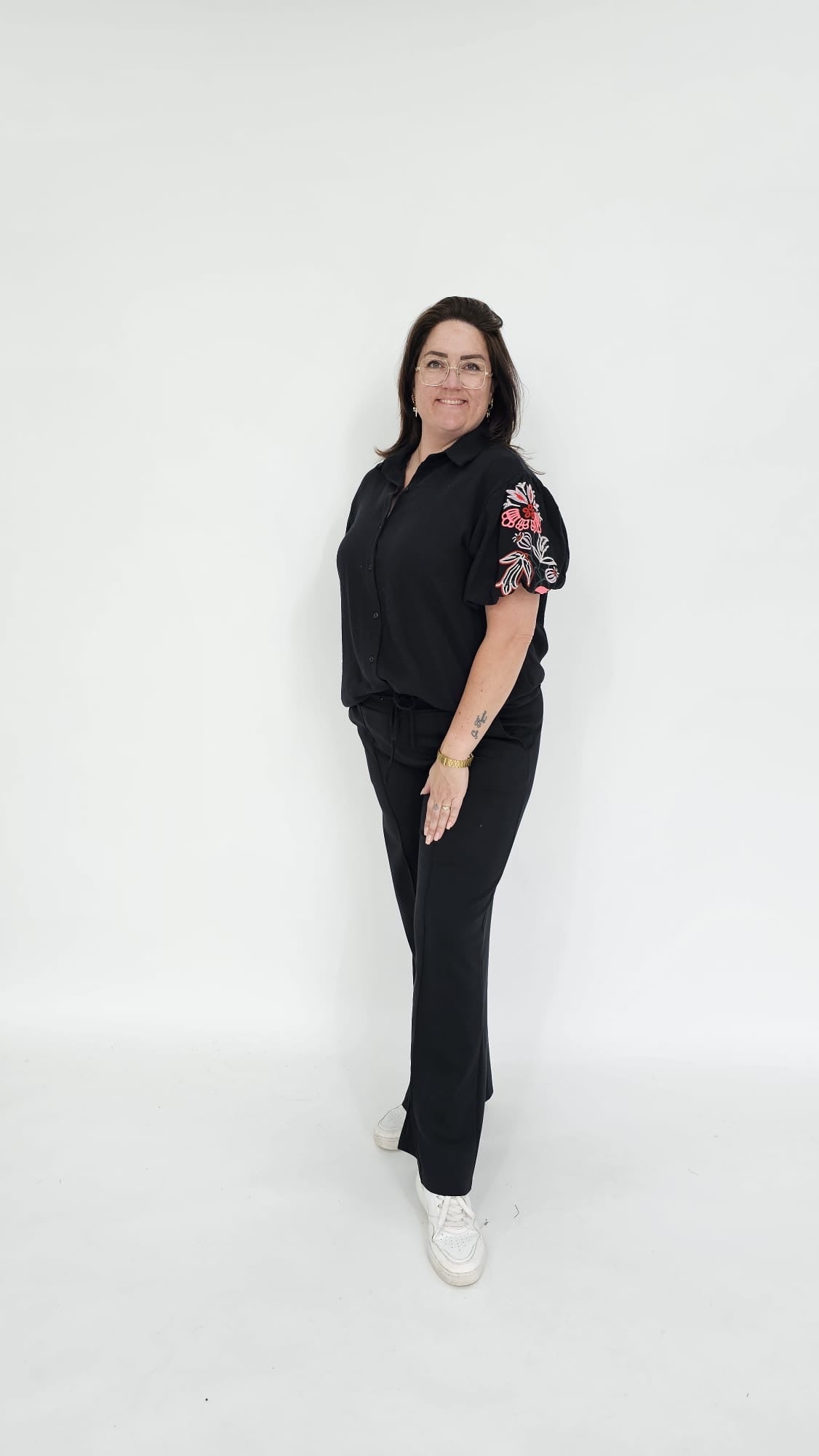KATOENEN BLOUSE MET BLOEMEN POFMOUW - 2073