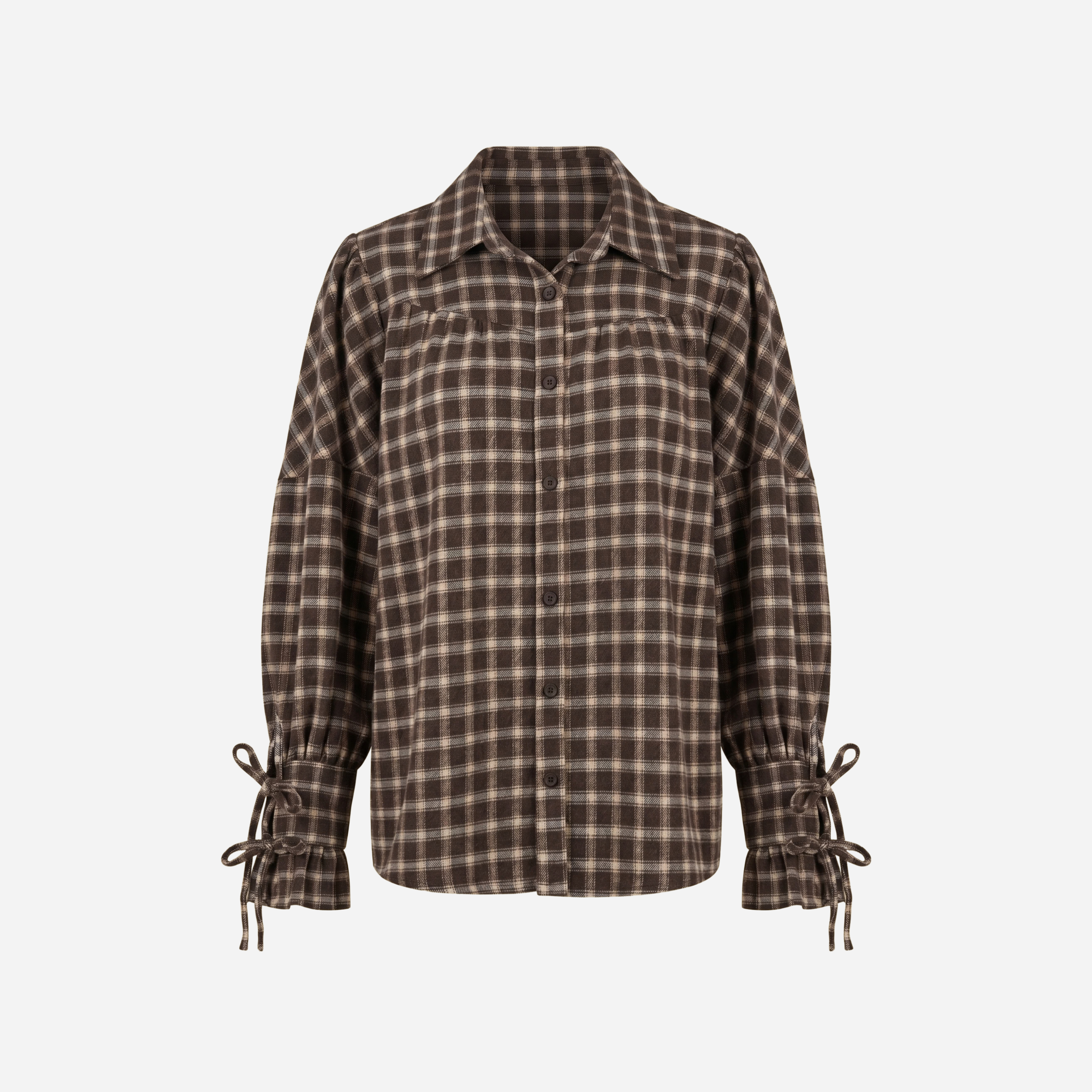 GERUITE BLOUSE MET TROMPETMOUWEN ESPRESSO