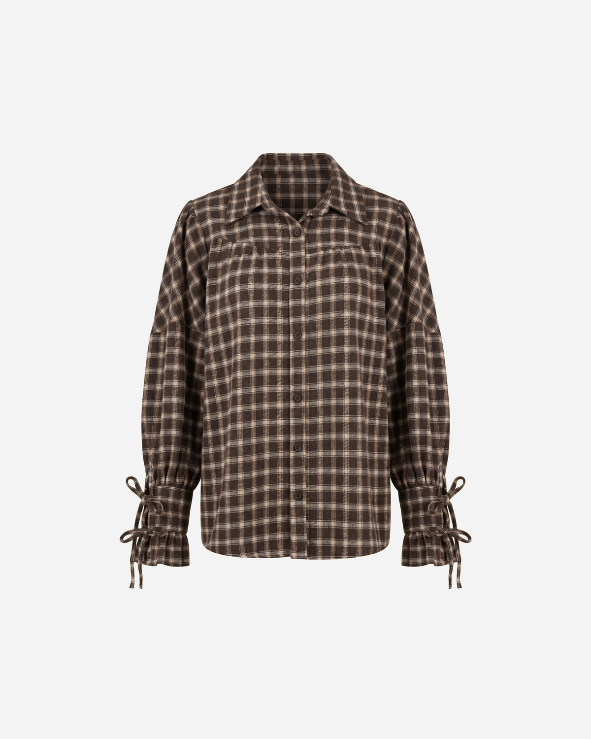 GERUITE BLOUSE MET TROMPETMOUWEN ESPRESSO