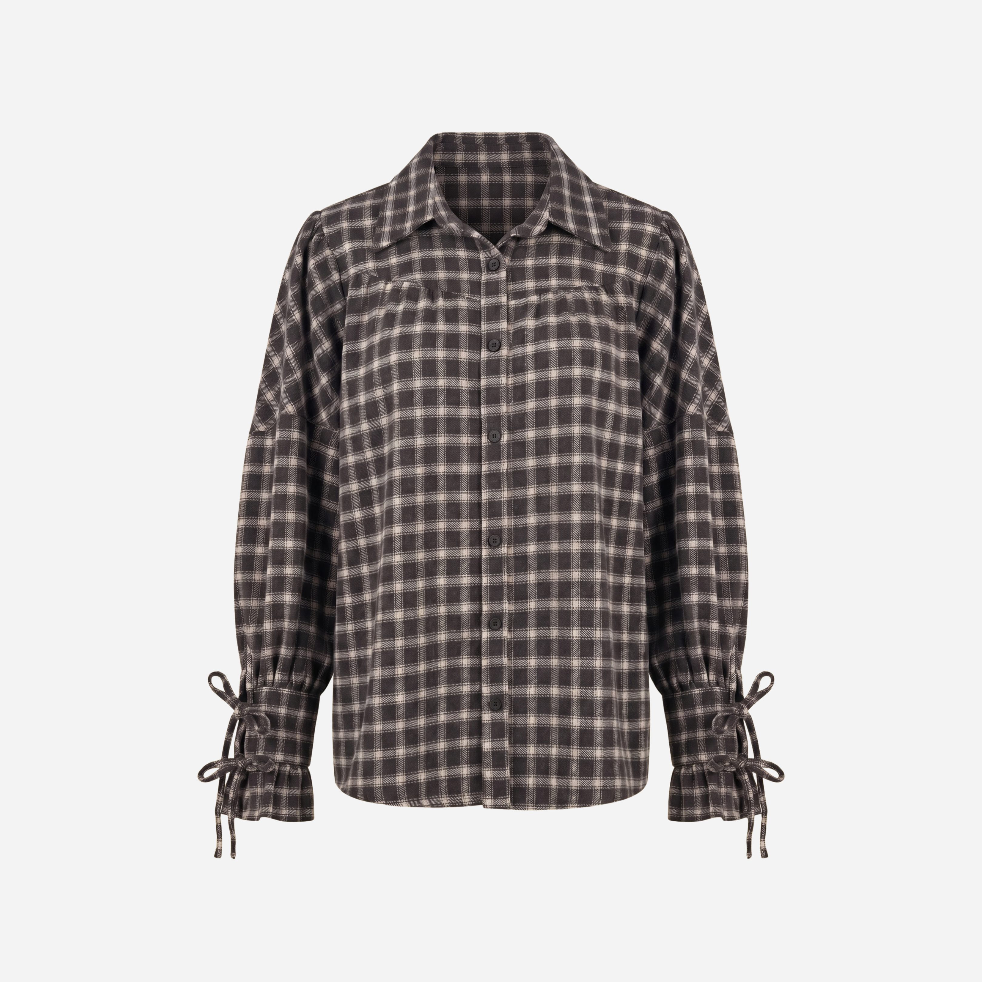 GERUITE BLOUSE MET TROMPETMOUWEN ZWART