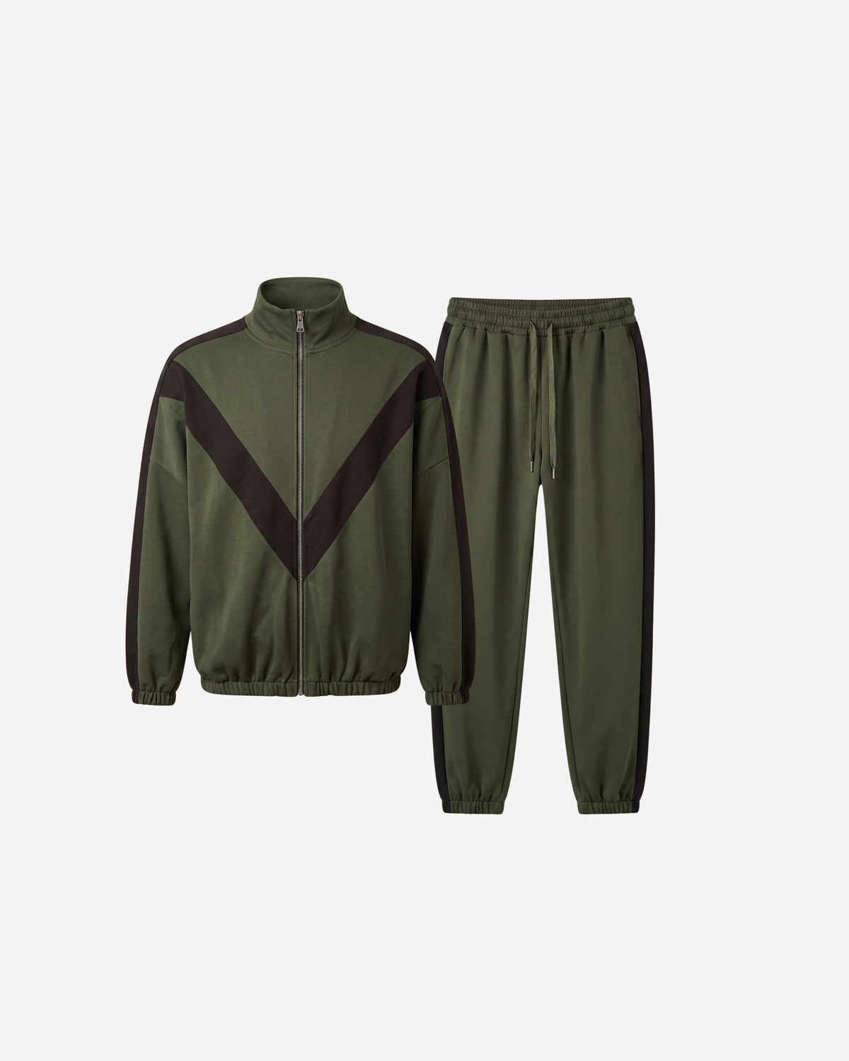 BREDE STREEP JOGGER SET ARMY