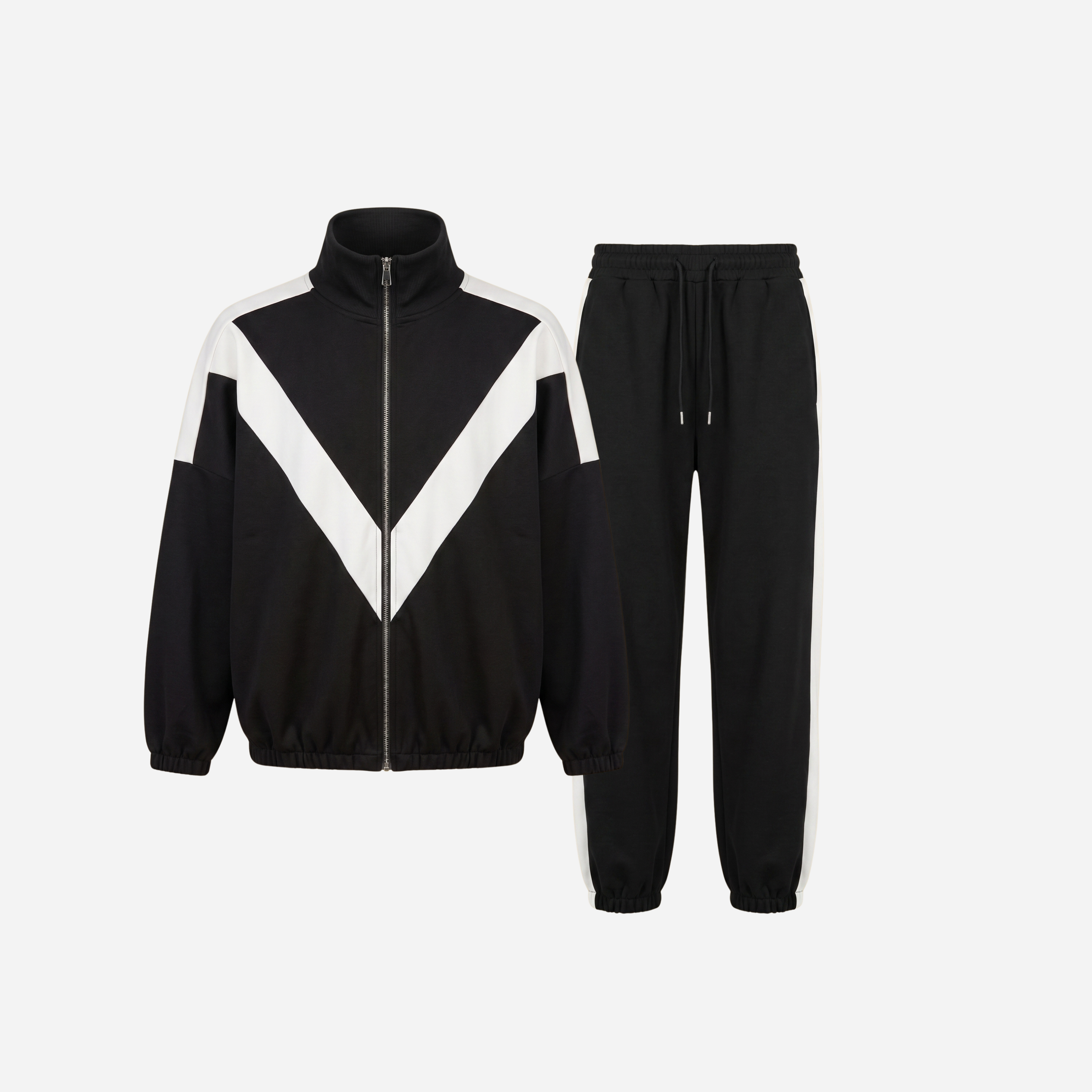 BREDE STREEP JOGGER SET ZWART