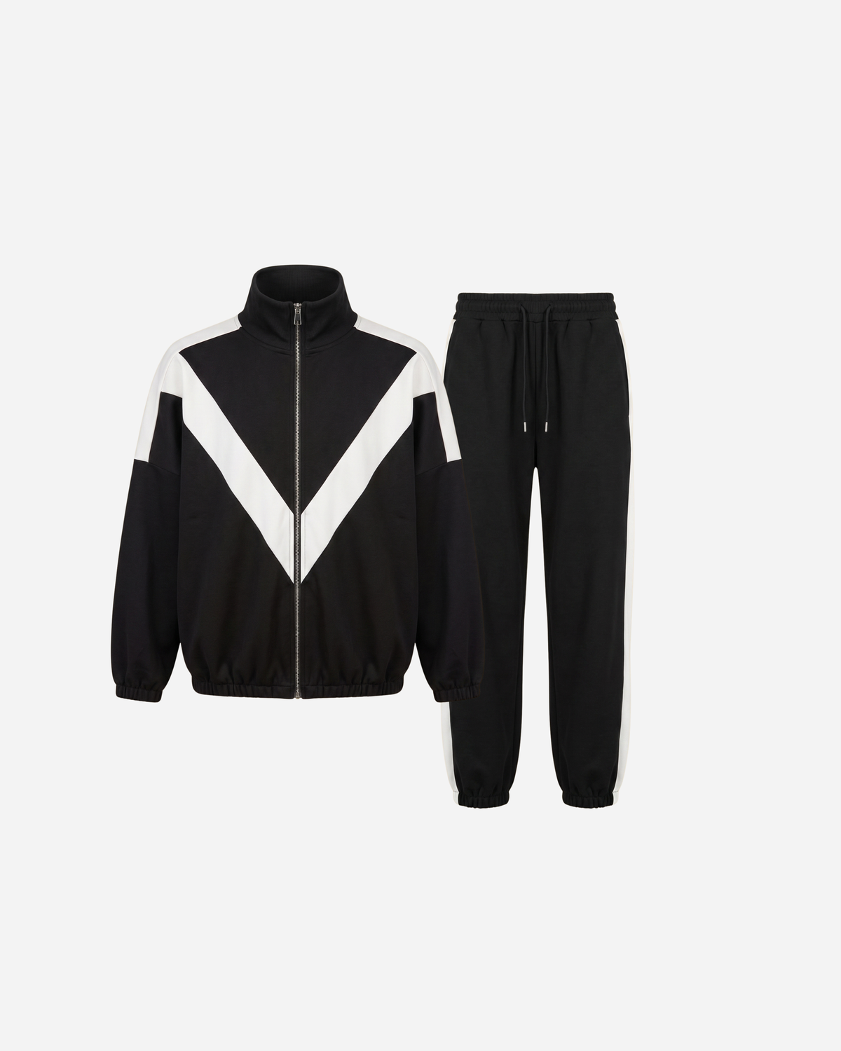 BREDE STREEP JOGGER SET ZWART