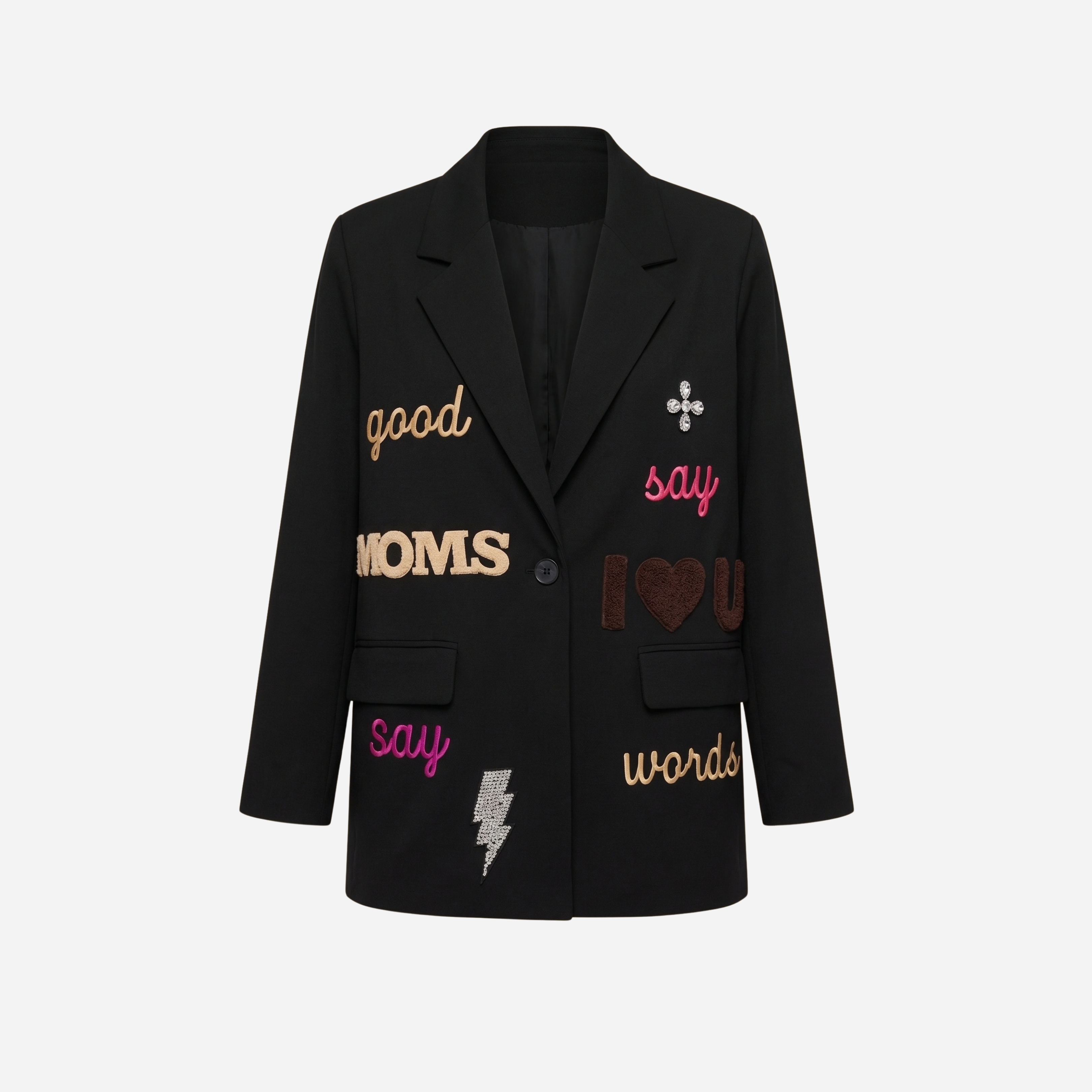 SUEDE LOOK WORDS BLAZER ZWART