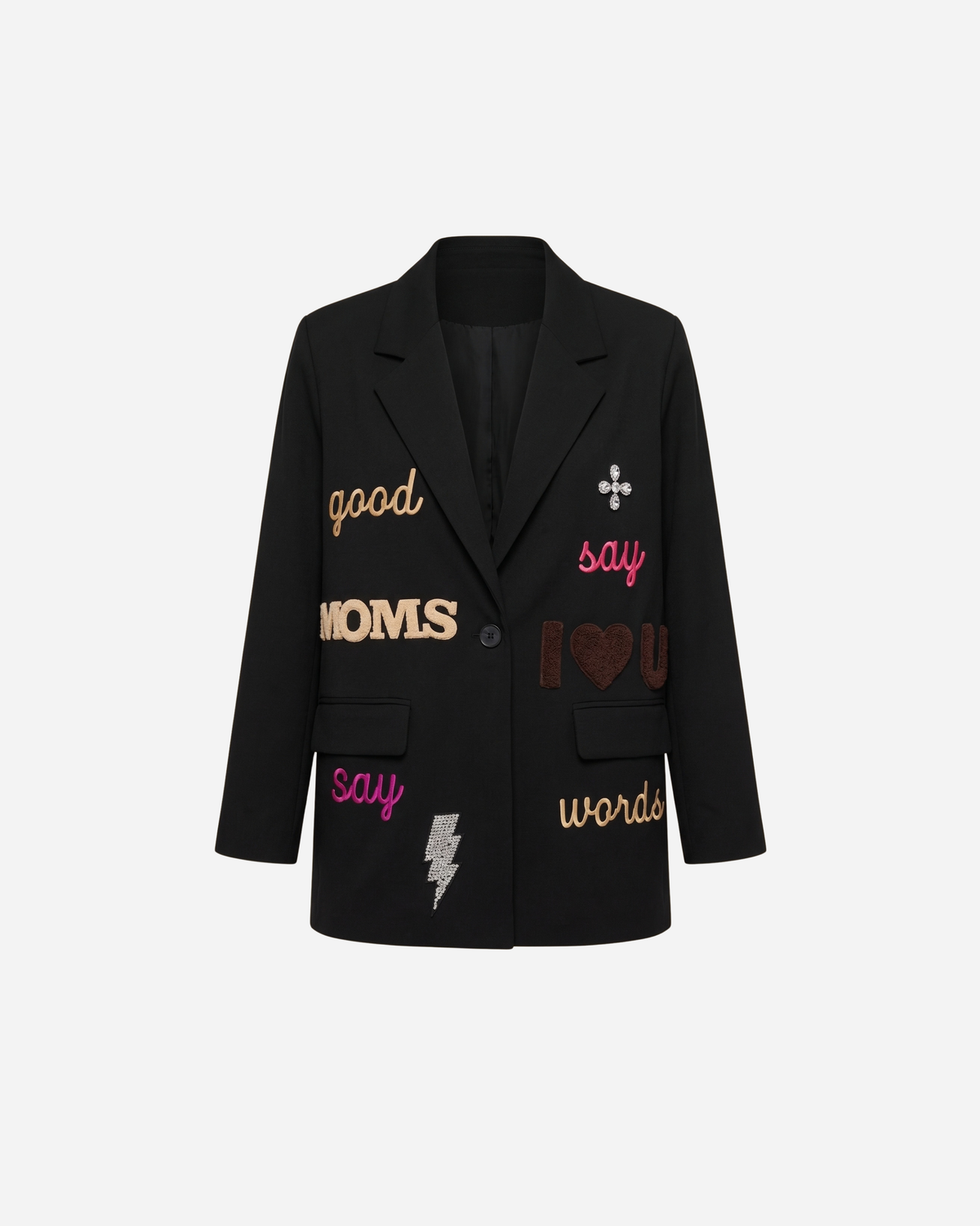 SUEDE LOOK WORDS BLAZER ZWART