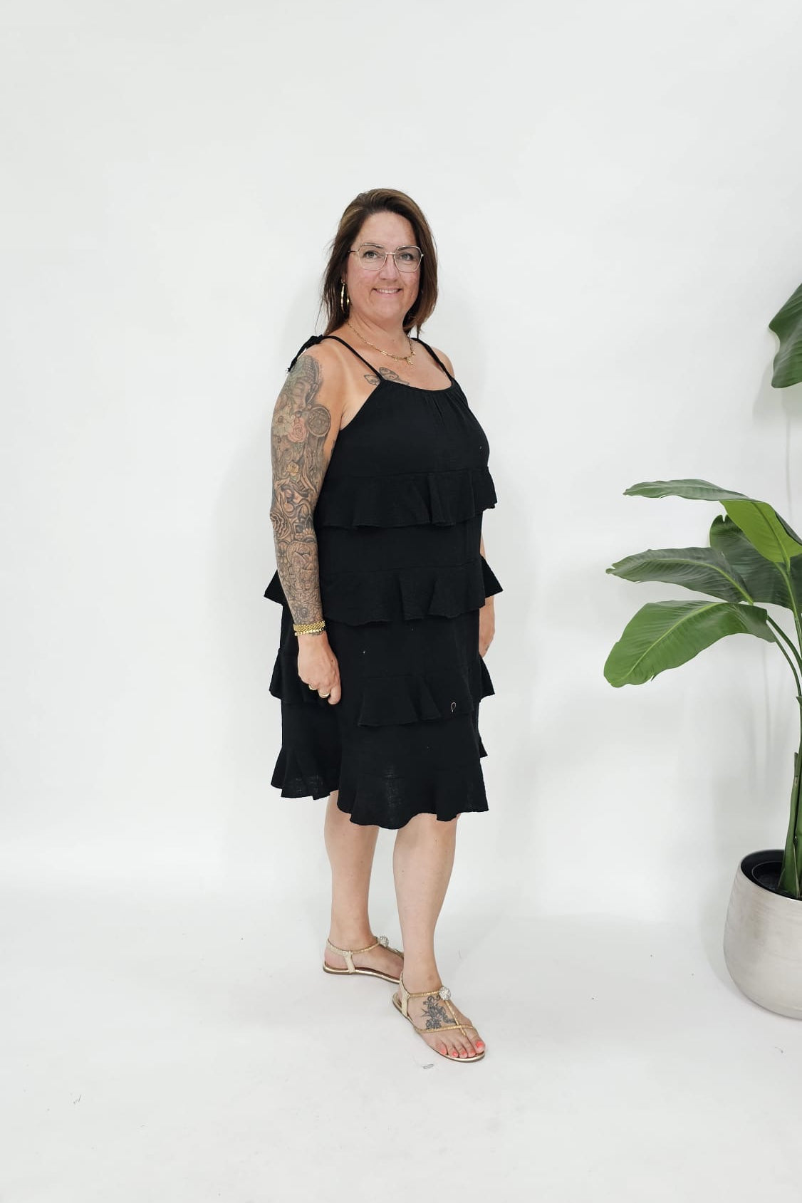 KATOENEN MOUSSELINE LAAGJES JURK