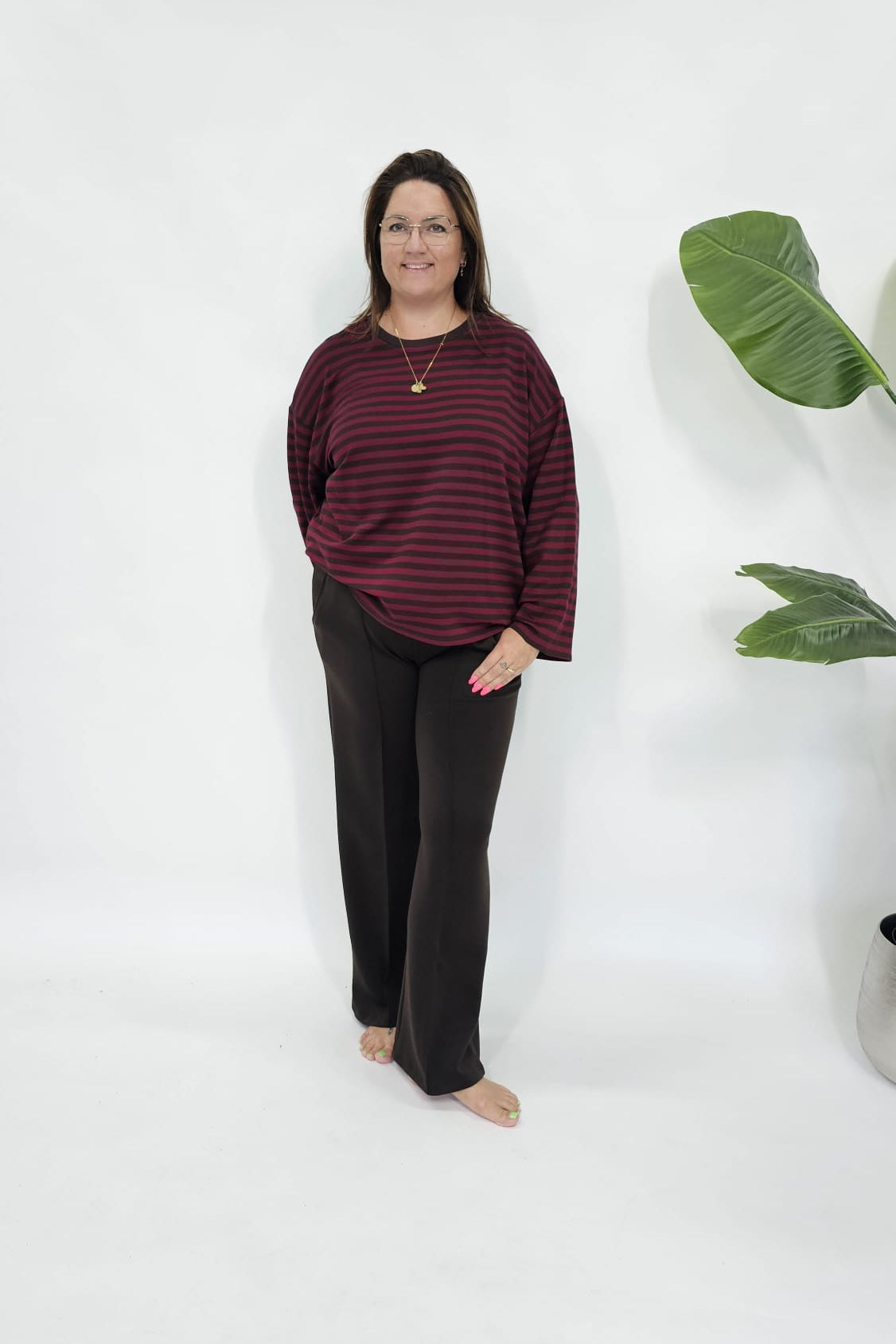 STREEP SHIRT LONGSLEEVE BORDEAUX/ESPRESSO