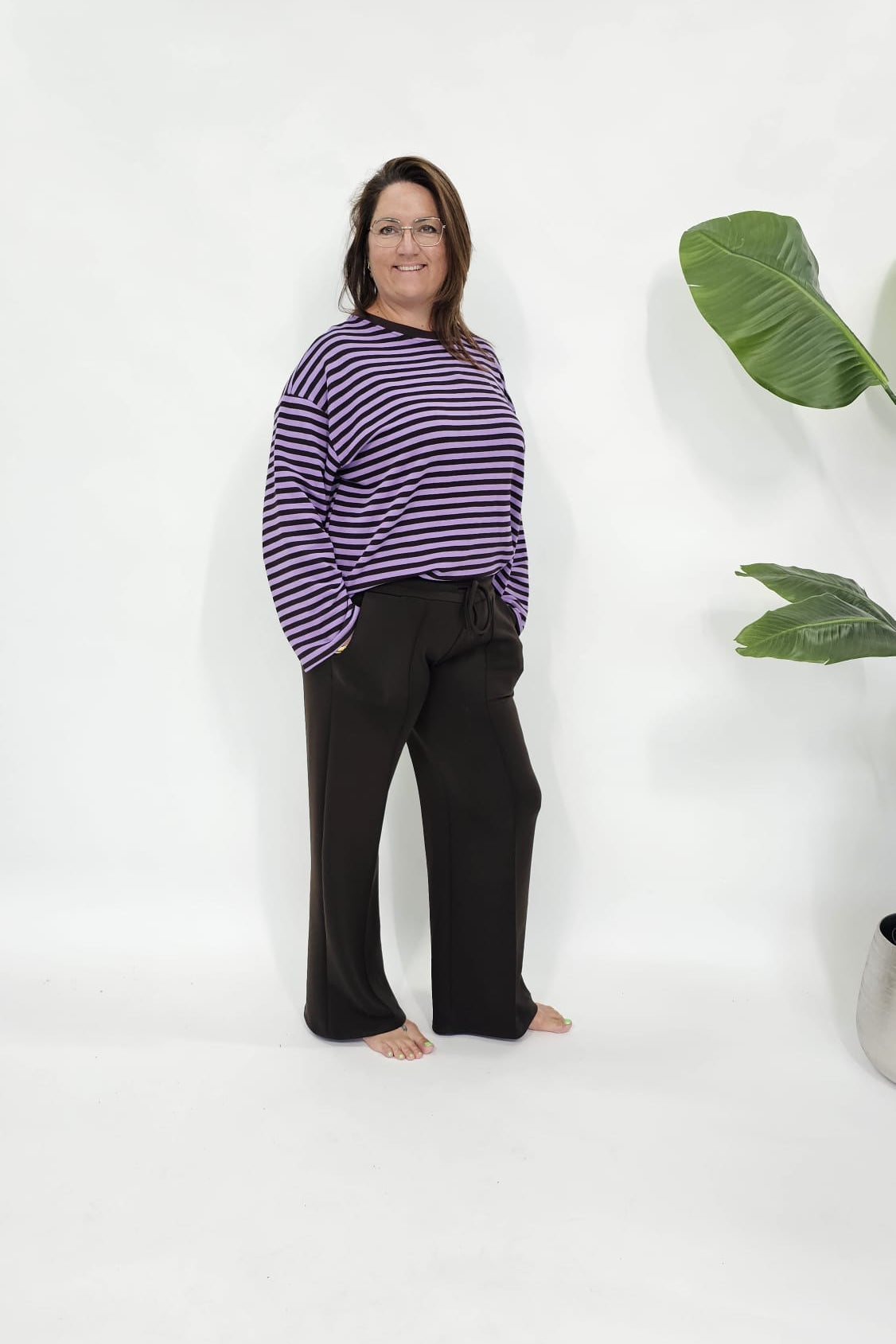 STREEP SHIRT LONGSLEEVE PAARS/ESPRESSO