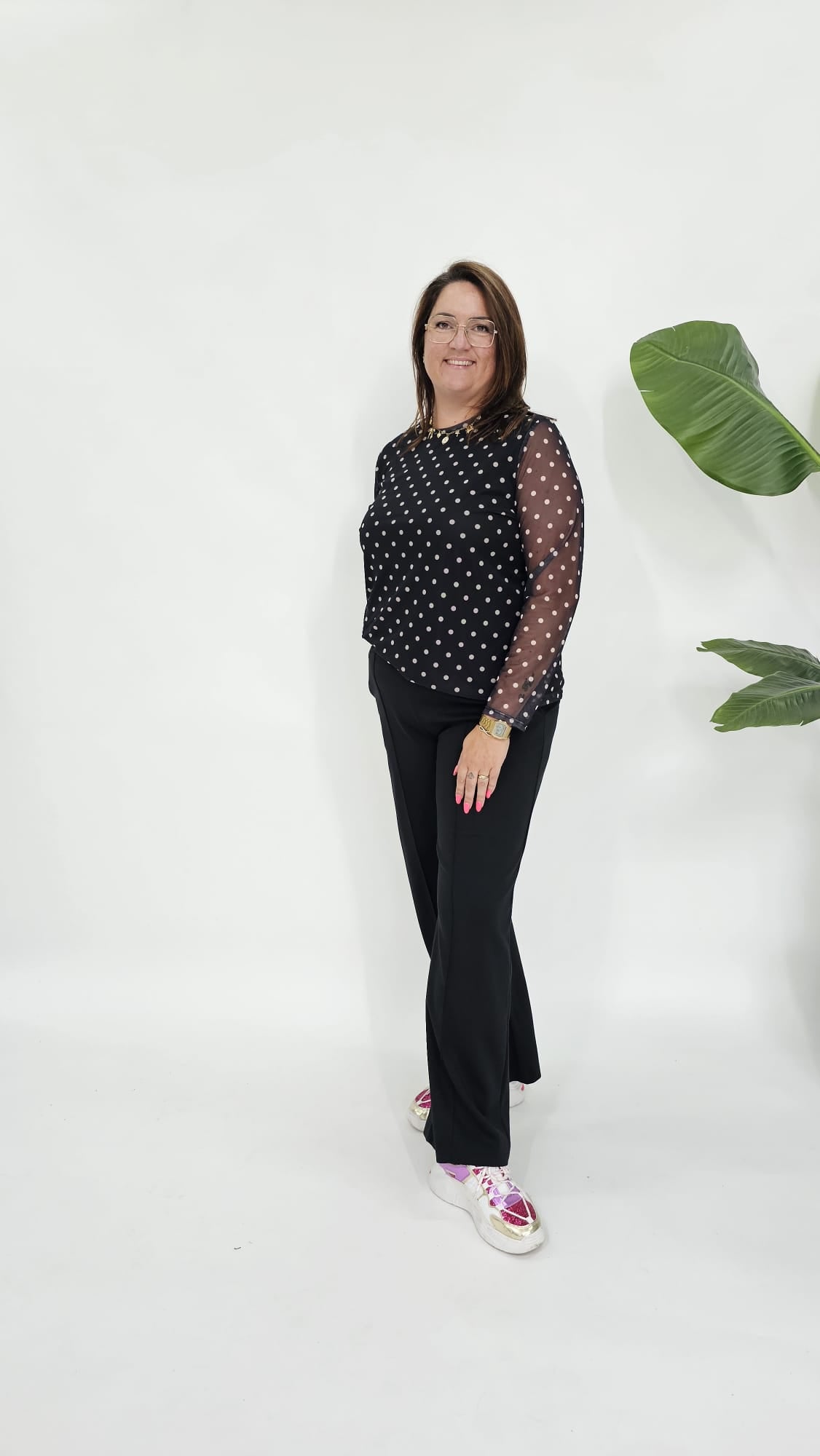 DOTS MESH TOP ZWART