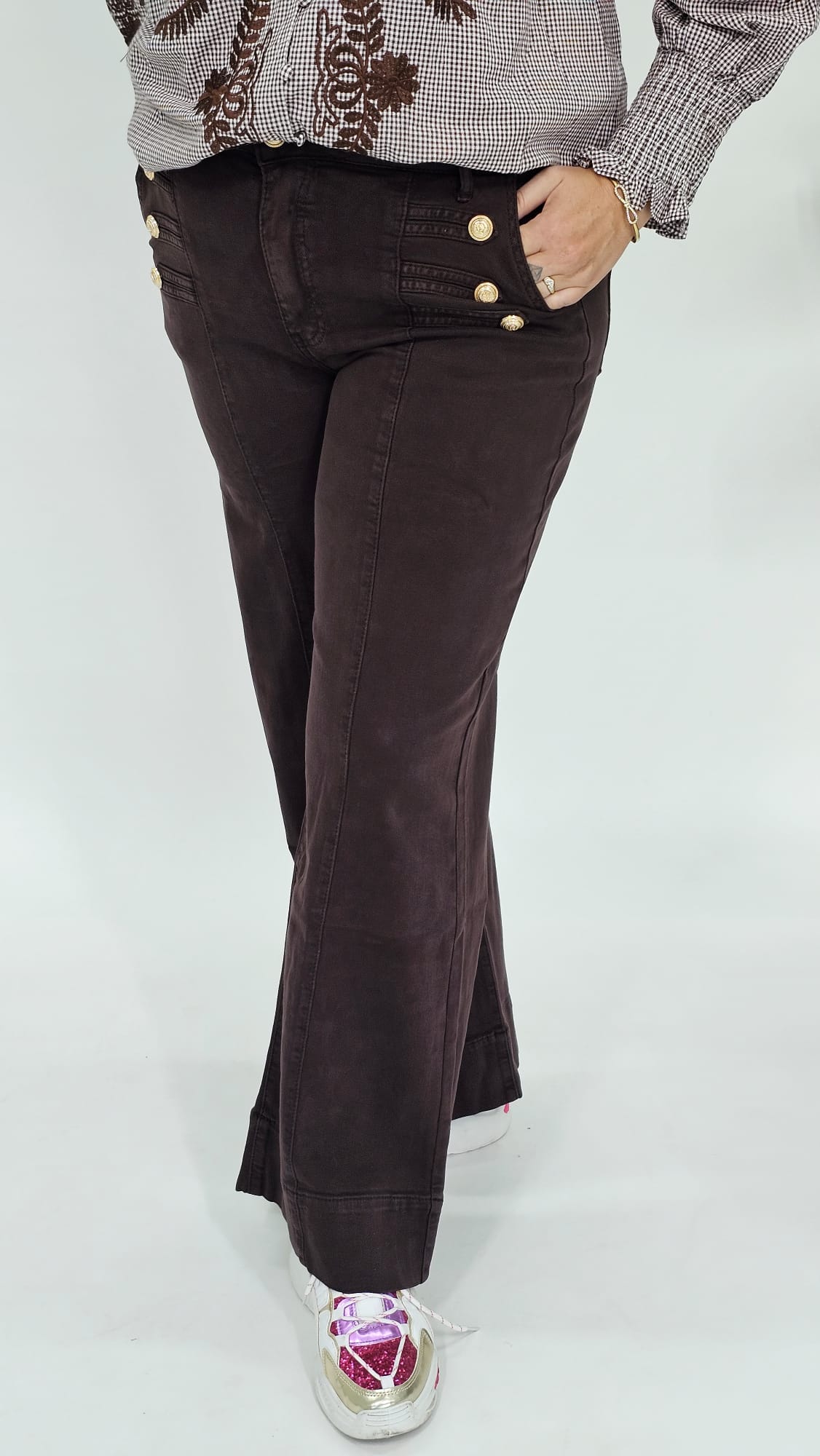 BUTTON WIDE LEG ESPRESSO
