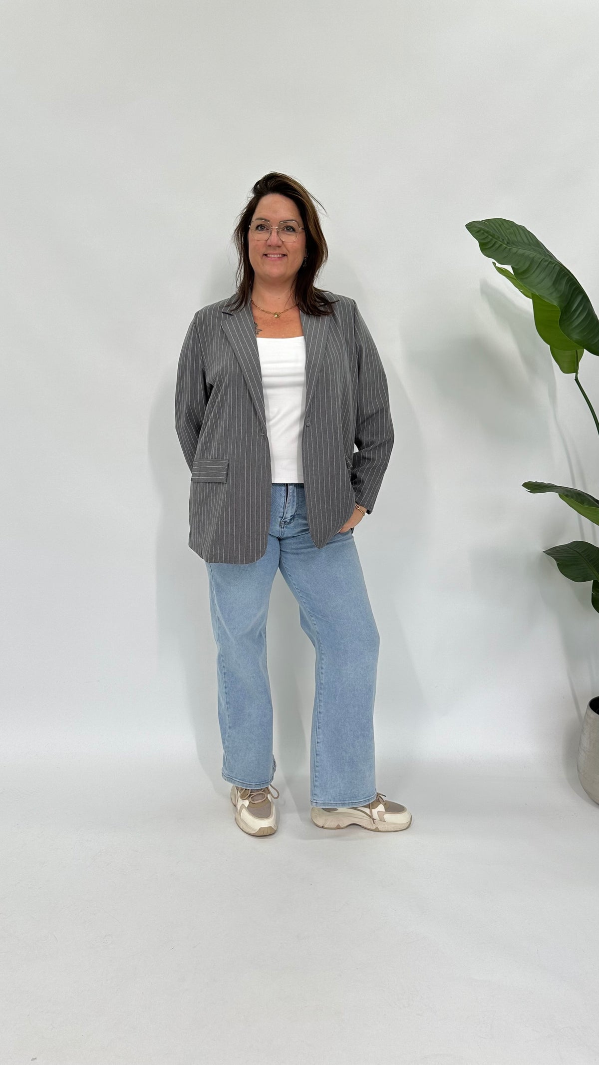 LA KRIJTSTREEP BLAZER GRIJS