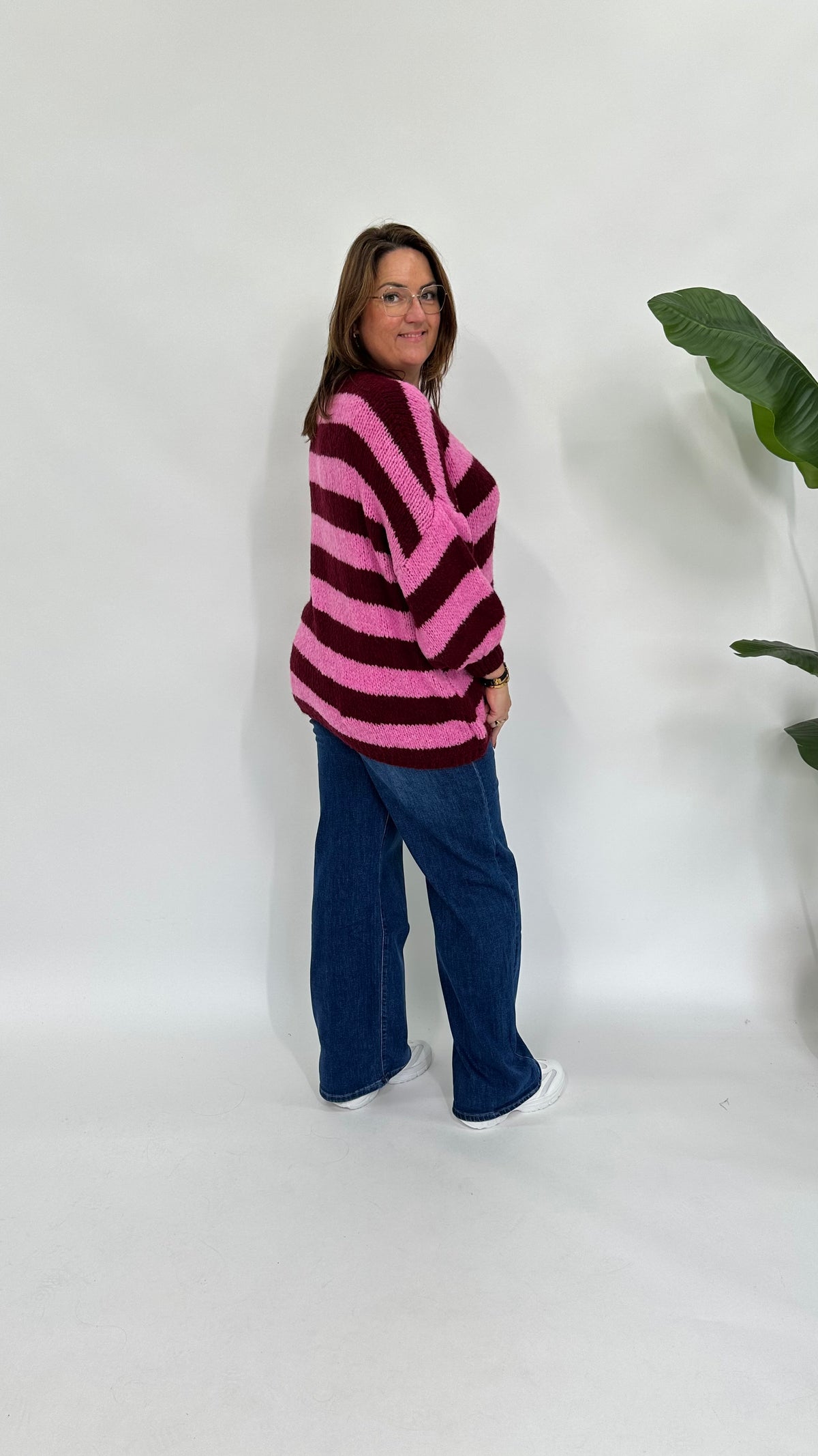 STREEP KNIT BURGUNDY/ROZE