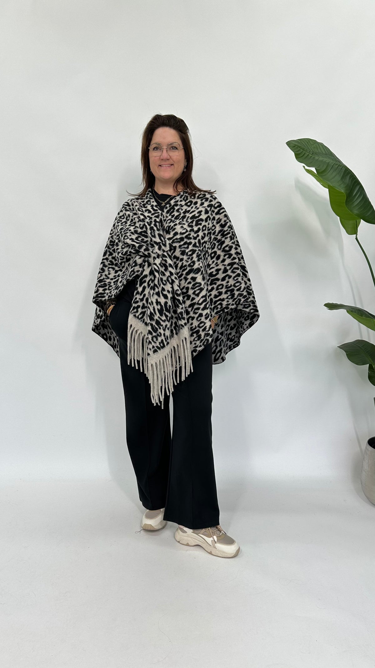PANTER PONCHO ZWART/BEIGE