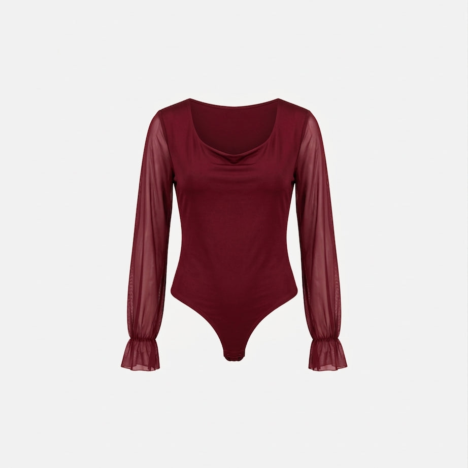 BODY MET MESH MOUWEN ZWART BORDEAUX