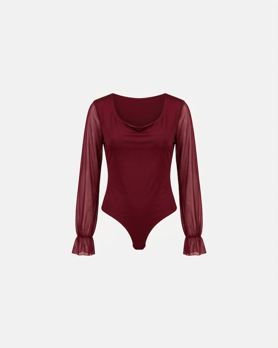 BODY MET MESH MOUWEN ZWART BORDEAUX