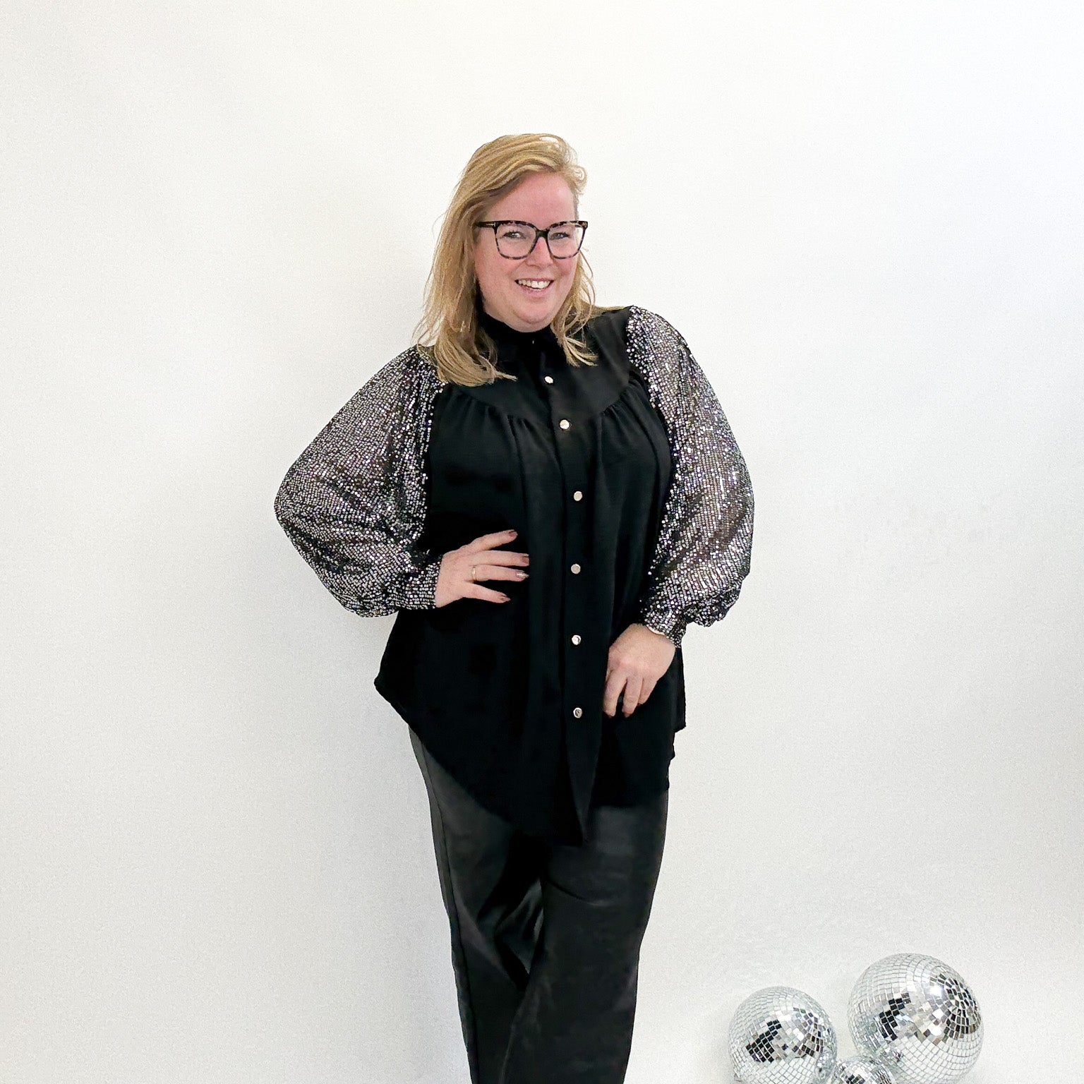 LISA BLOUSE GLITTER MOUW - 1877