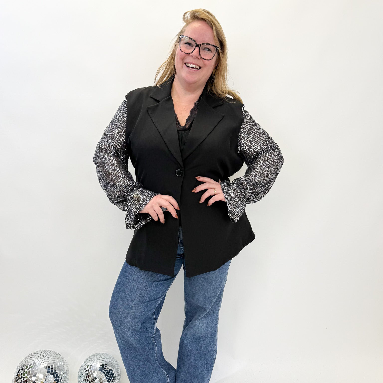 BLAZER MET GLITTER MOUW -1876