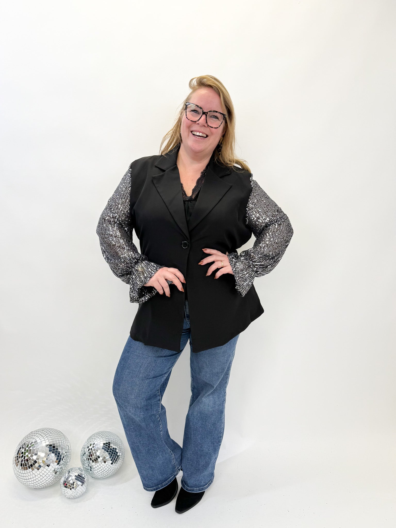 BLAZER MET GLITTER MOUW -1876