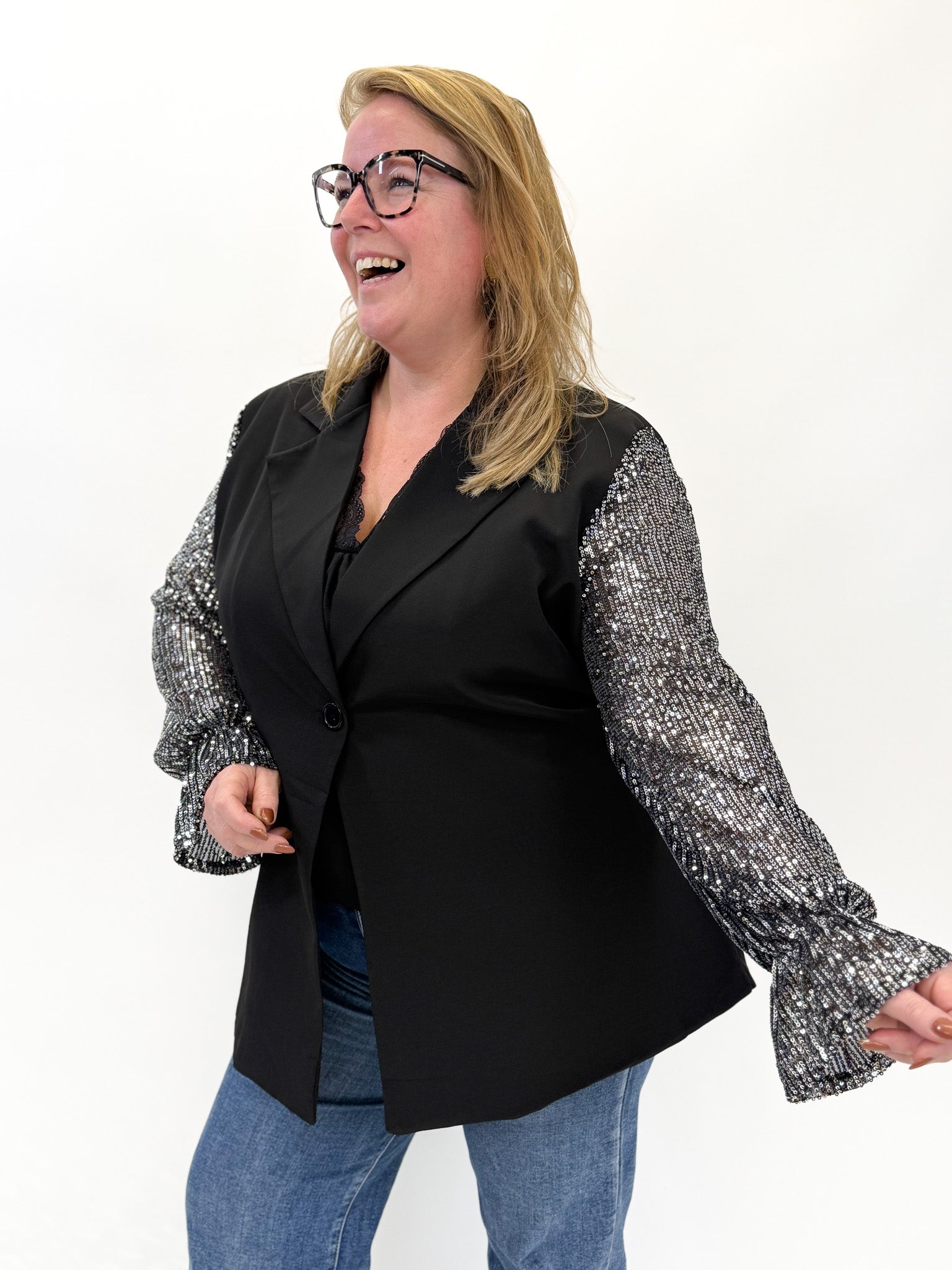 BLAZER MET GLITTER MOUW -1876