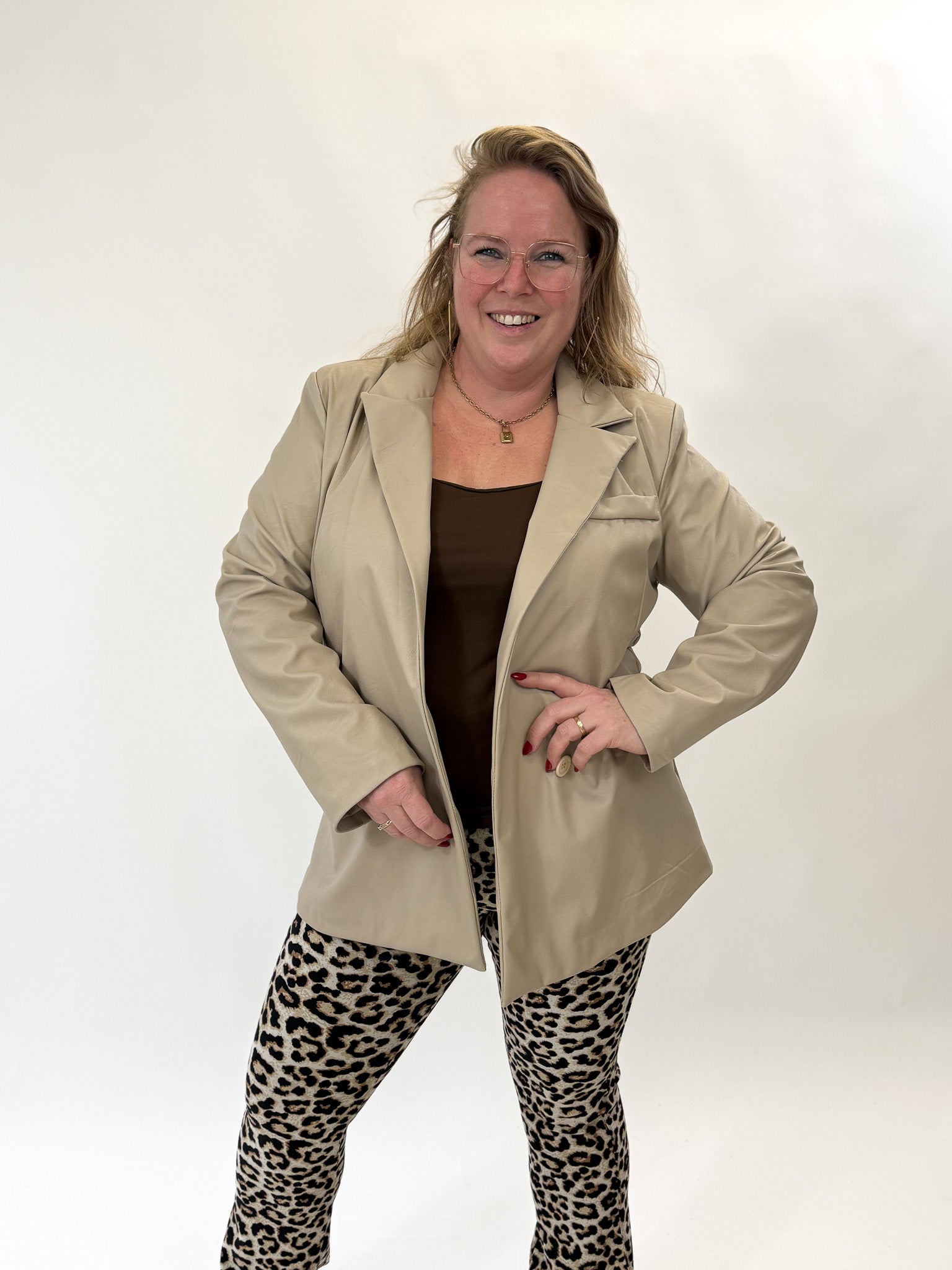 LINNIES LEATHER LOOK BLAZER BEIGE