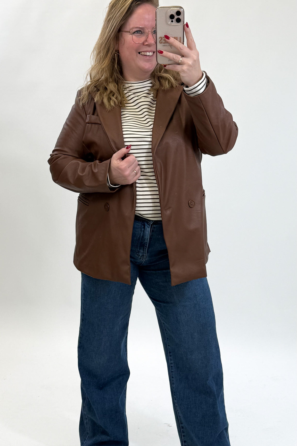 LINNIES LEATHER LOOK BLAZER CHOCO