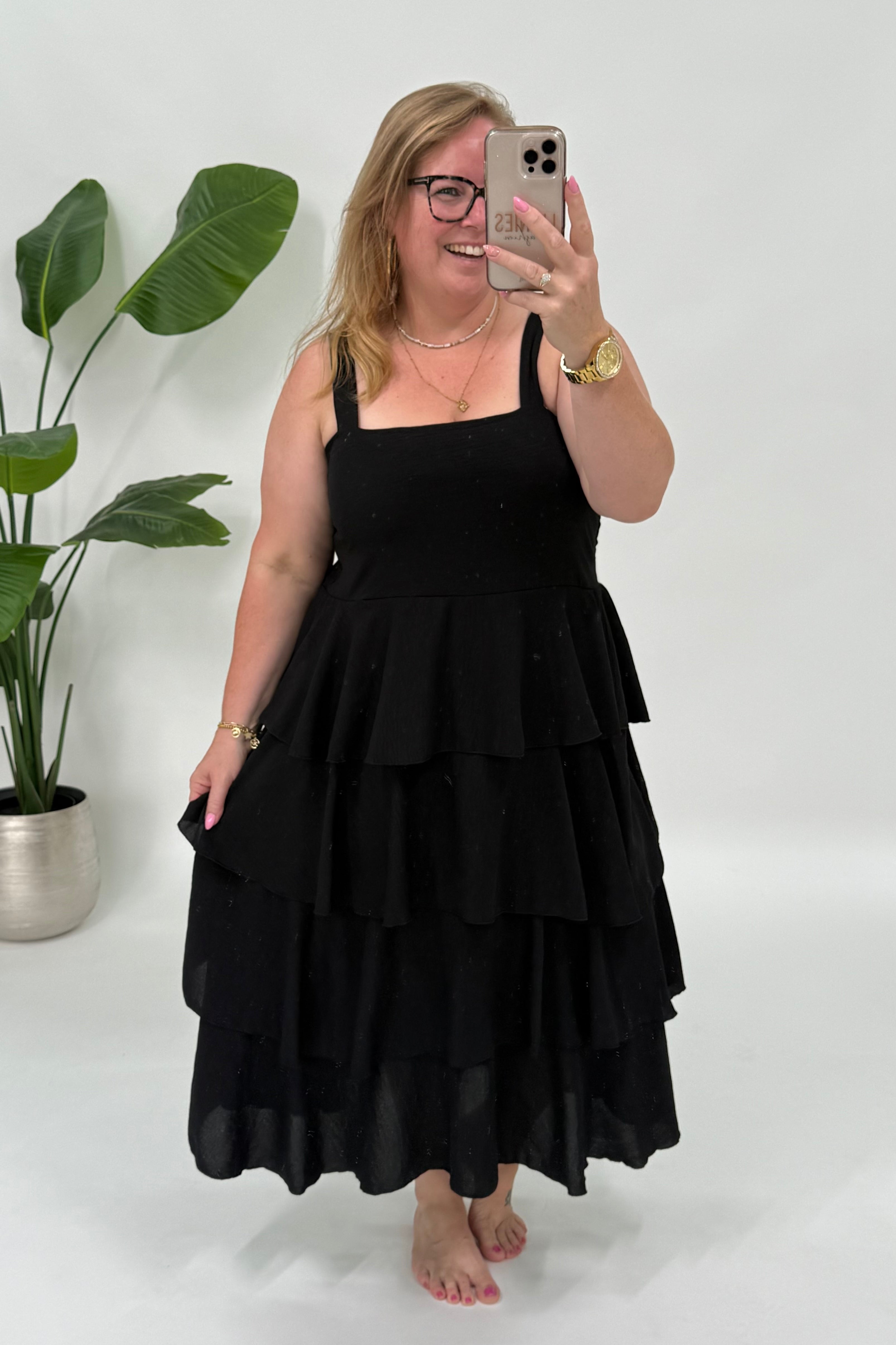 LAAGJES JURK MET GESMOKTE RUG - 2159