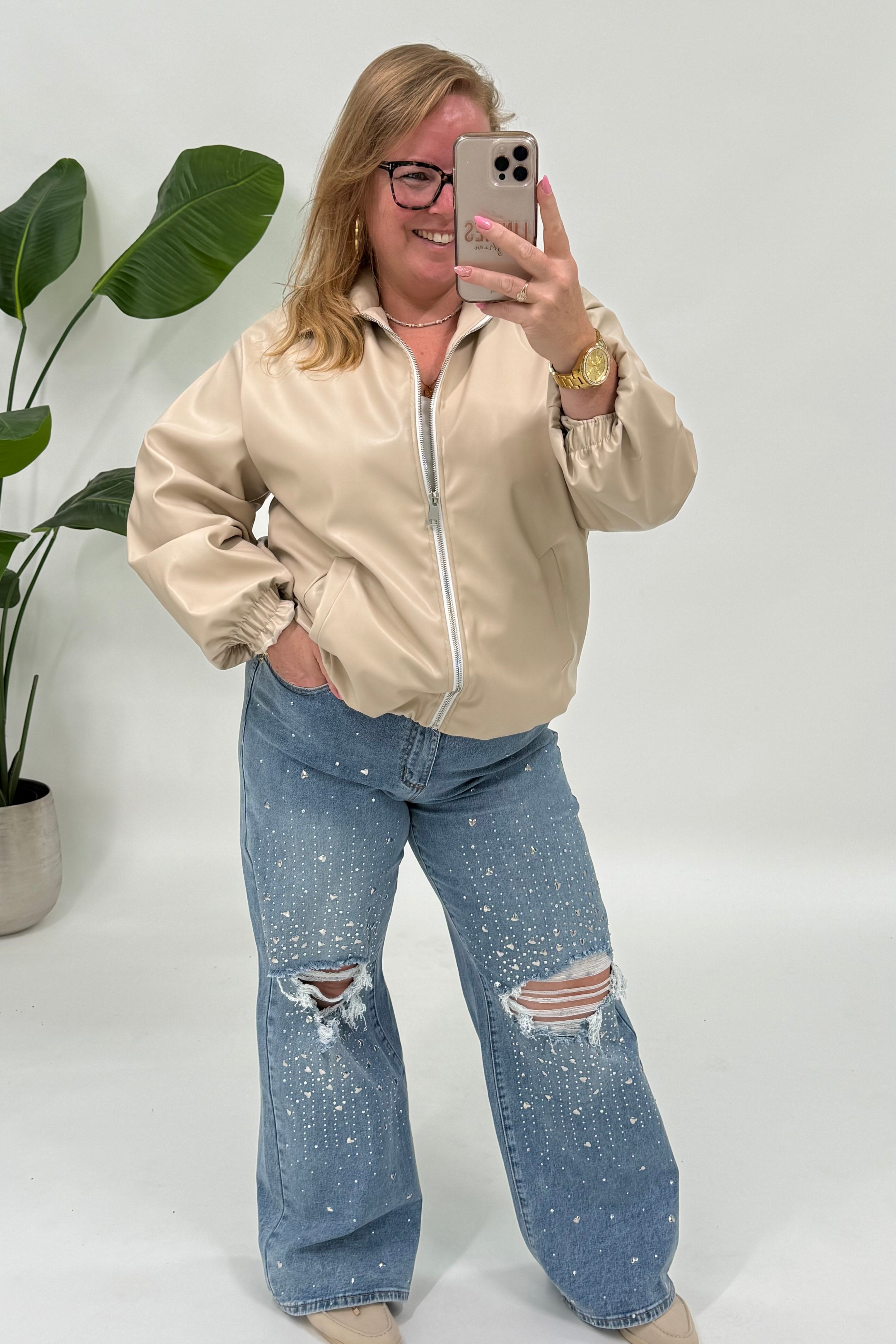 LEATHER LOOK BALLON JACKET BEIGE