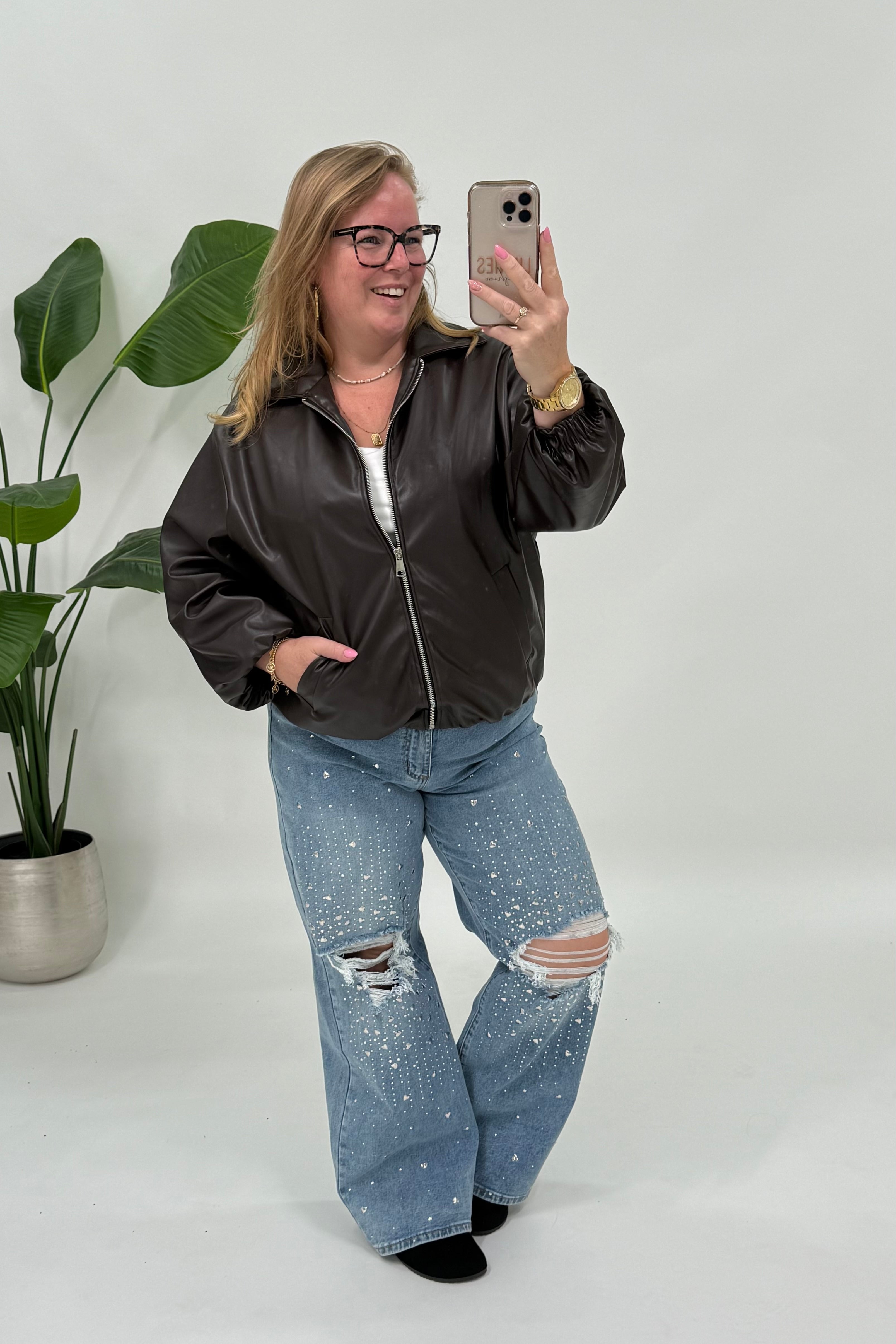 LEATHER LOOK BALLON JACKET ESPRESSO